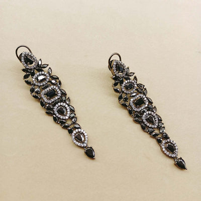 Epshita Black Stone Diamond Victorian Earrings