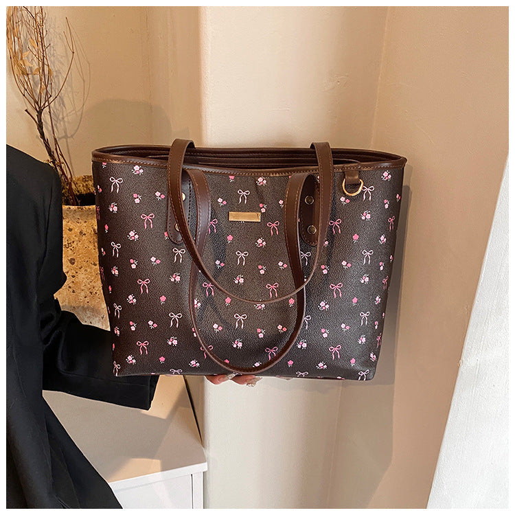 Women‘s Large Capacity Floral Tote Bag | Fashionable & Versatile Daily Commuter Shoulder Bag