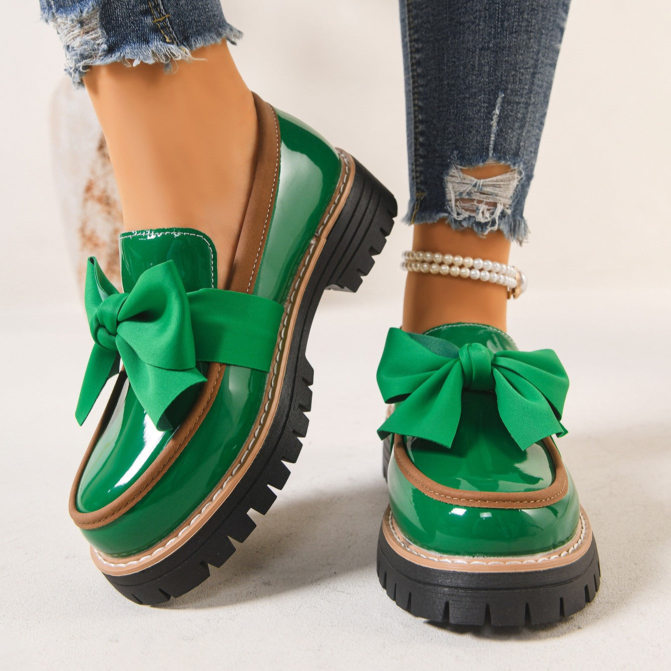 Women’s Bowline Slip-On Loafers – Contrast Stitch Flat Shoes (US 5–10.5)