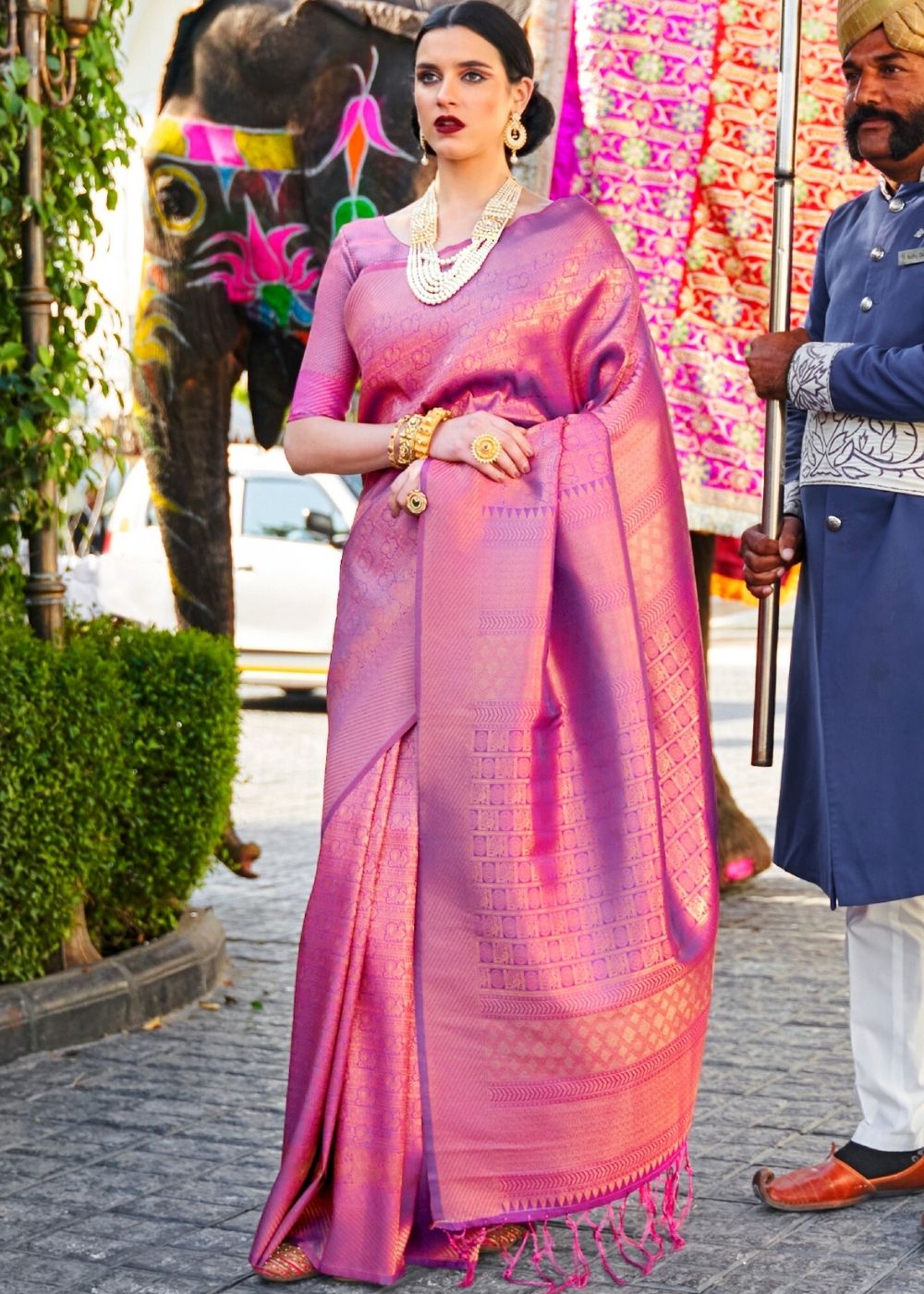 Wine Purple Handloom Weave Kanjivaram Silk Saree - qivii