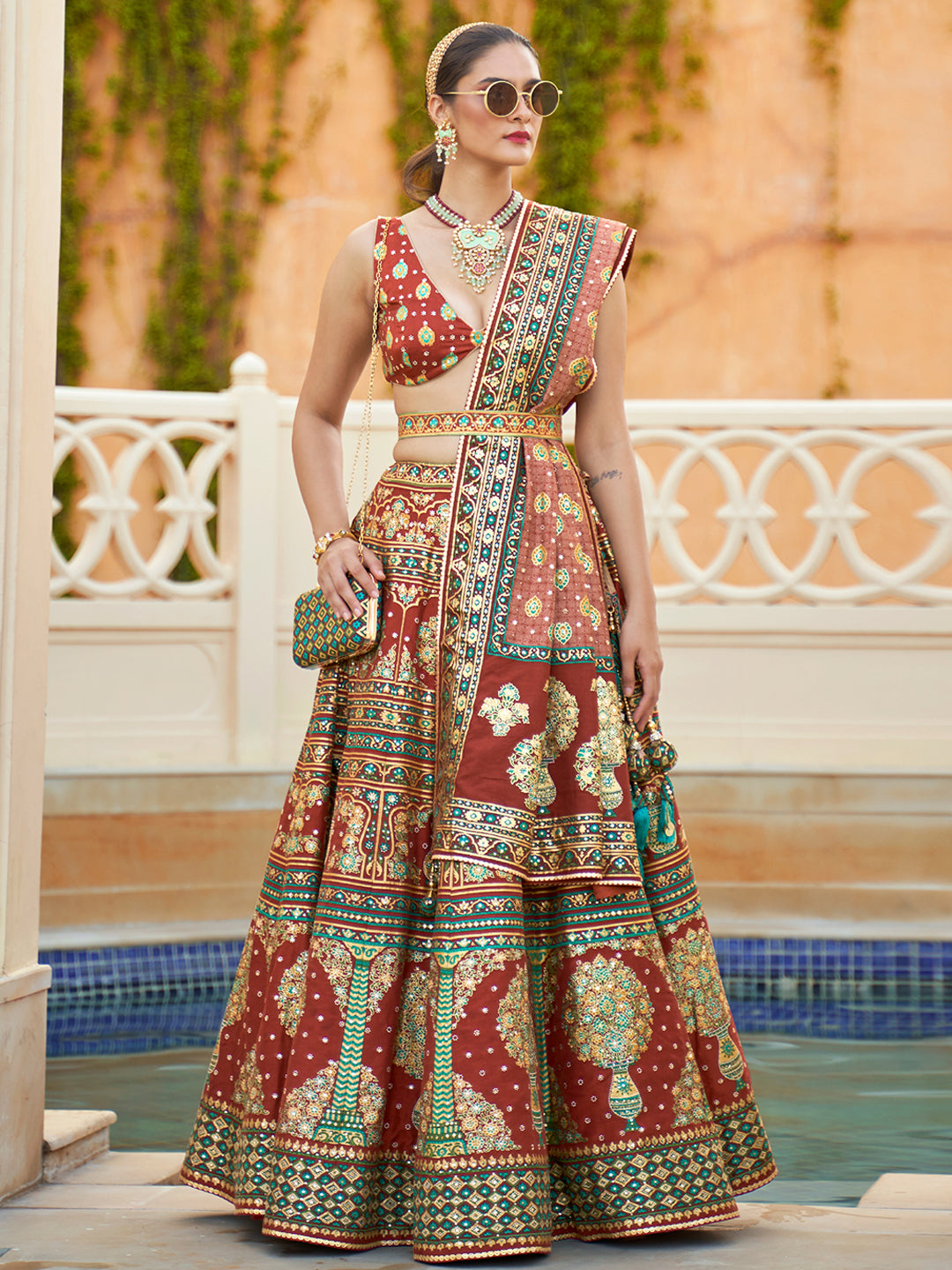 Brown Shade Designer Silk Ready to Wear Lehenga Choli With Sparkle & Mirror Work - qivii