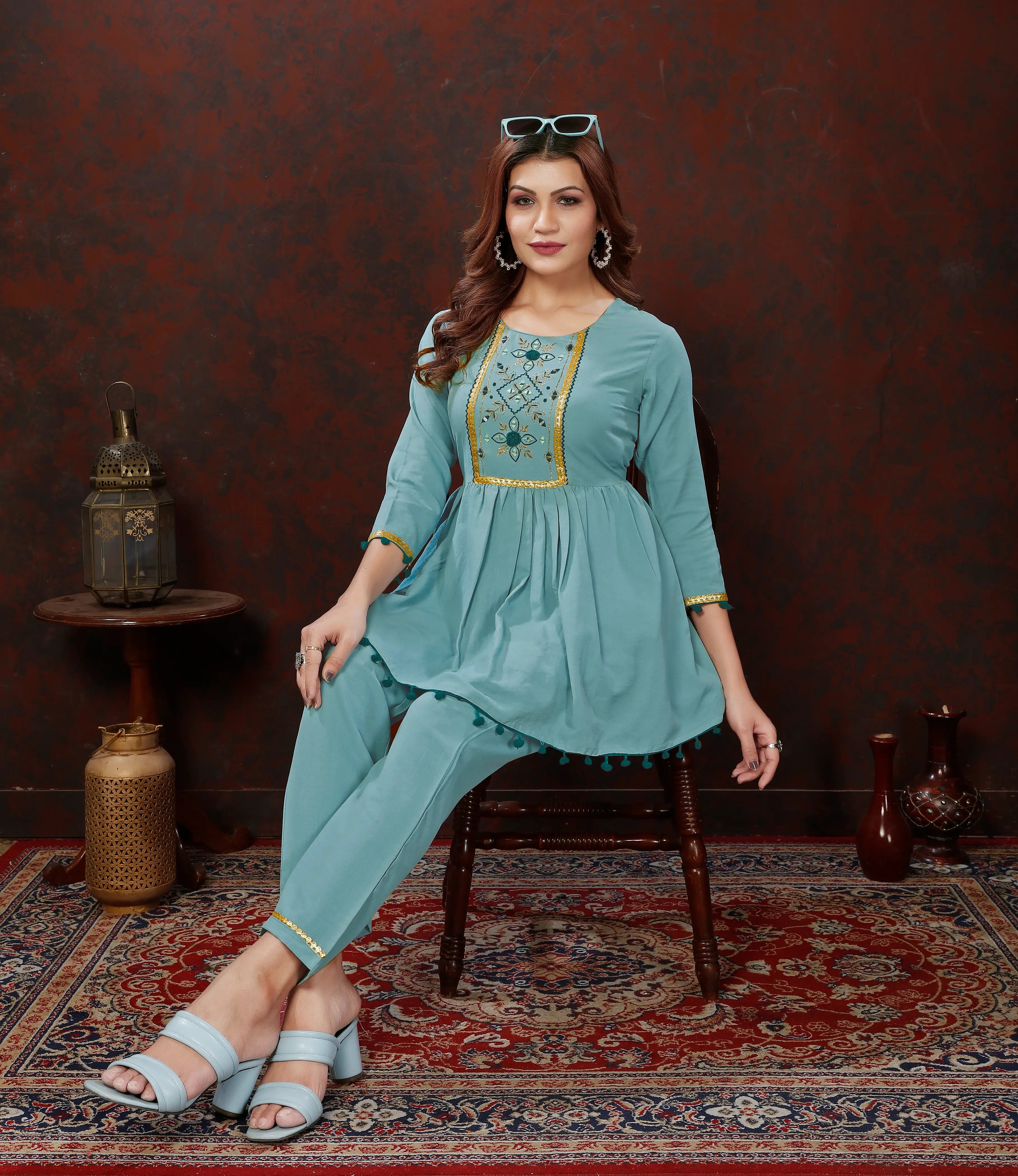 Cyan Cotton Co-ord Set - qivii