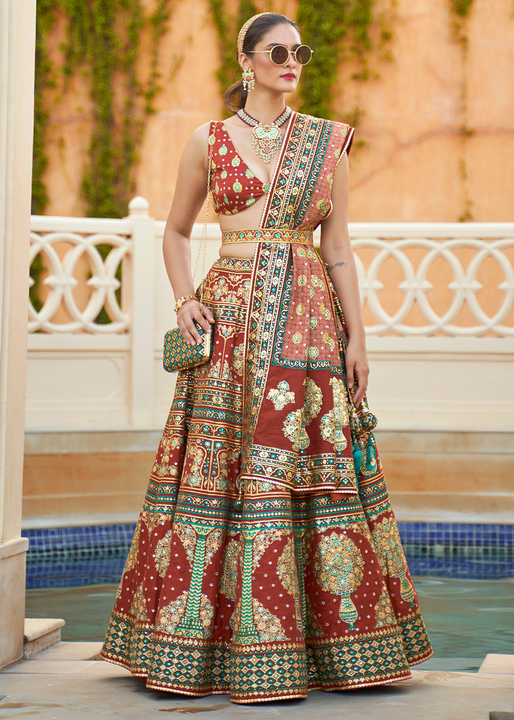 Shades Of Brown Ready to Wear Designer Silk Lehenga Choli with Sparkle & Mirror work | Ready To Wear - qivii