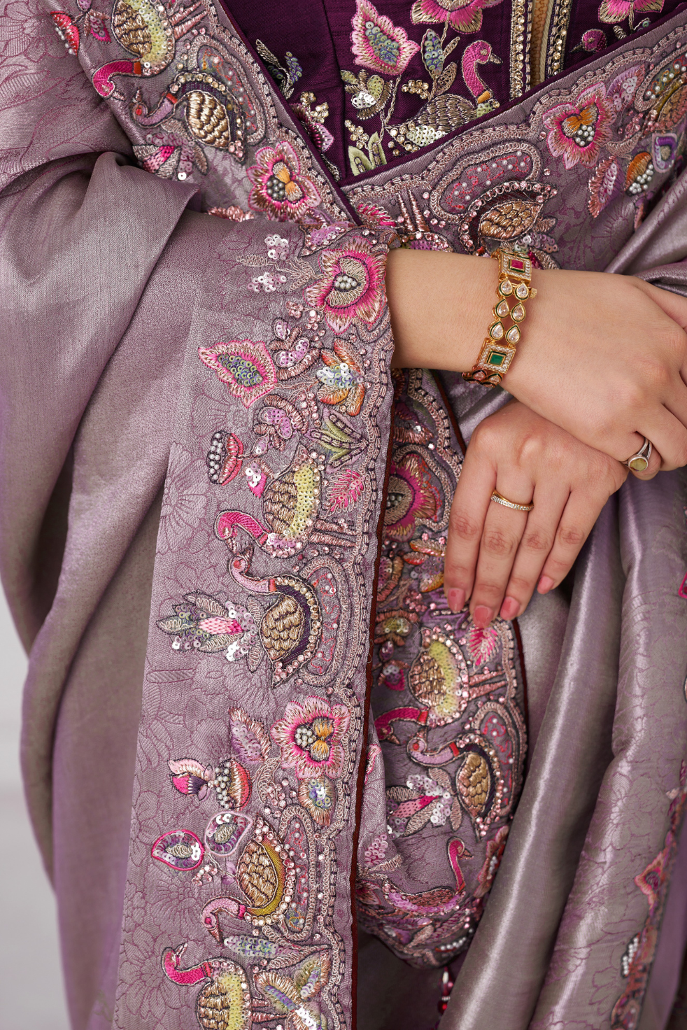 Stunning Mauve Color Saree With Multi-thread And Sequins Embroidery - qivii