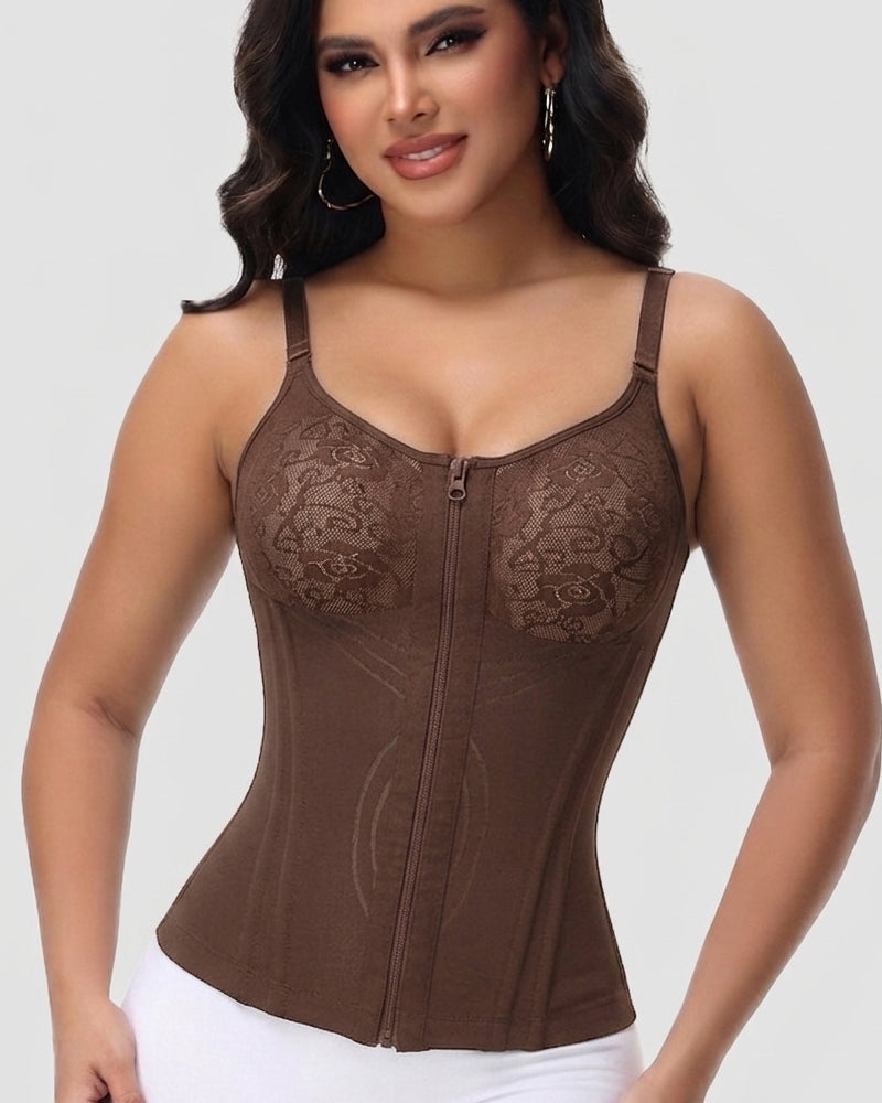 Shapshe® Floral Lace Overbust Waist Trainer Top With Nipple Covers
