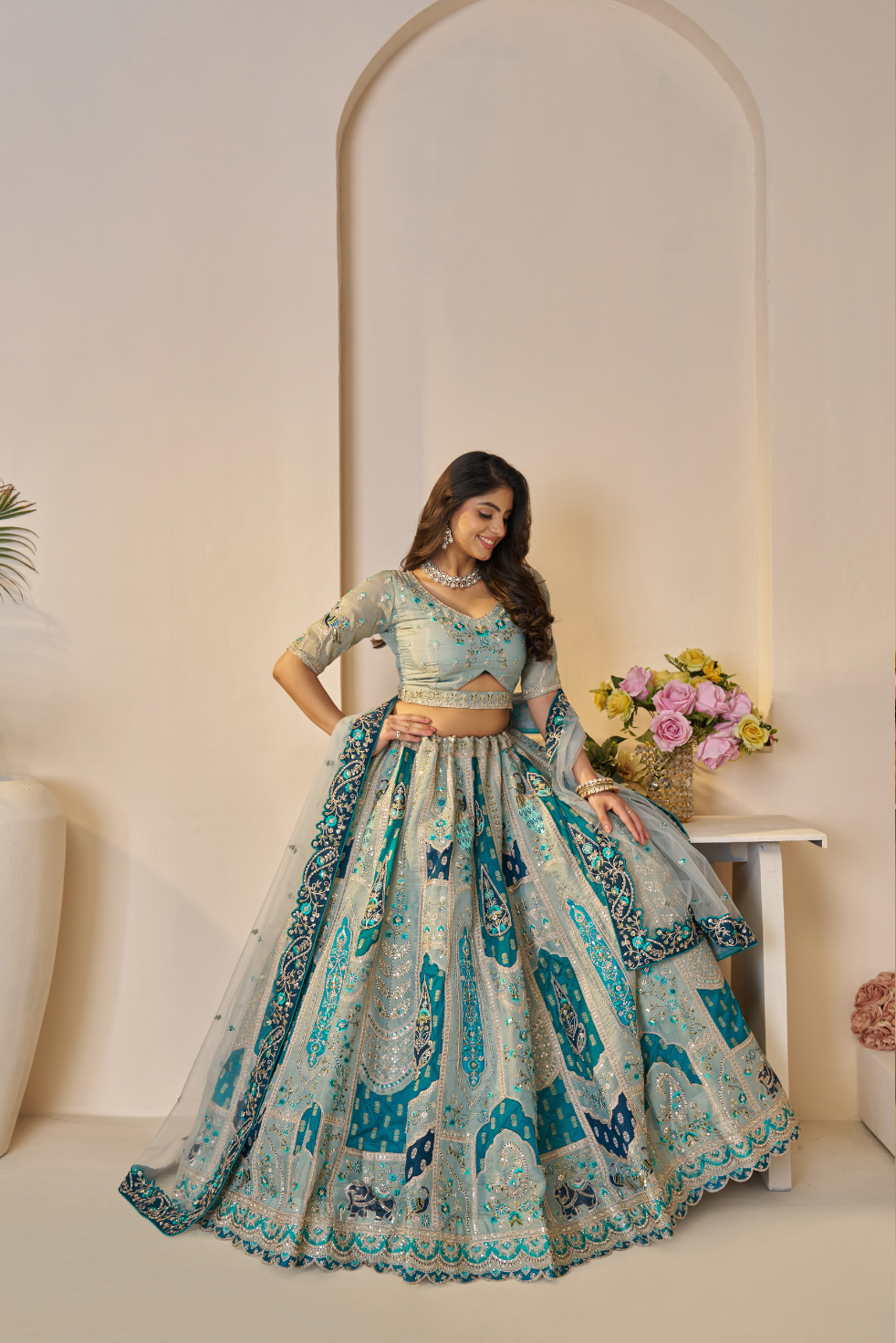 Rajsi Haathi Collection: Sky Blue Bridal Lehenga with Embroidery - qivii