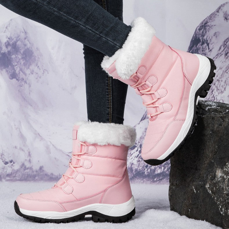 Women's Thermal Winter Hiking Boots - High-Cut Fleece Lined Snow Boots (Pink, White & Black - US 5-10)