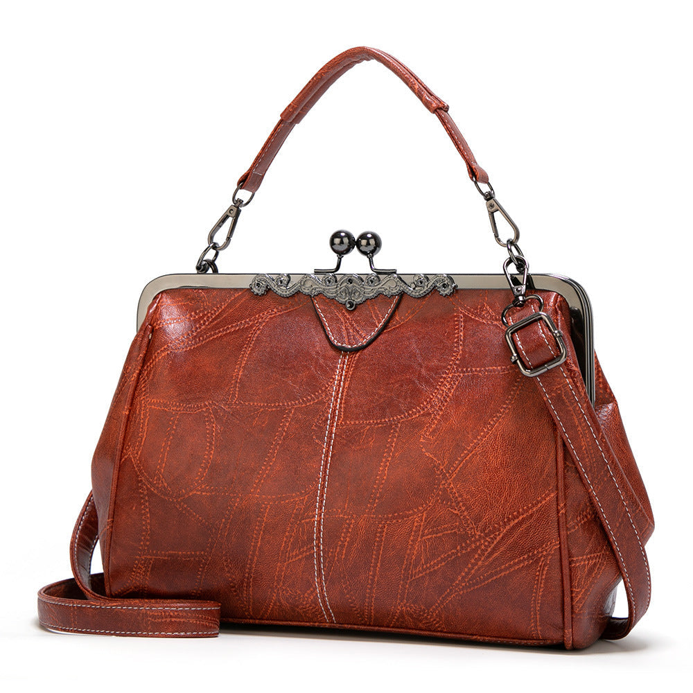 Women's British Vintage Oversized Bag – Multi-Way Shoulder/Tote Bag with Clip Closure