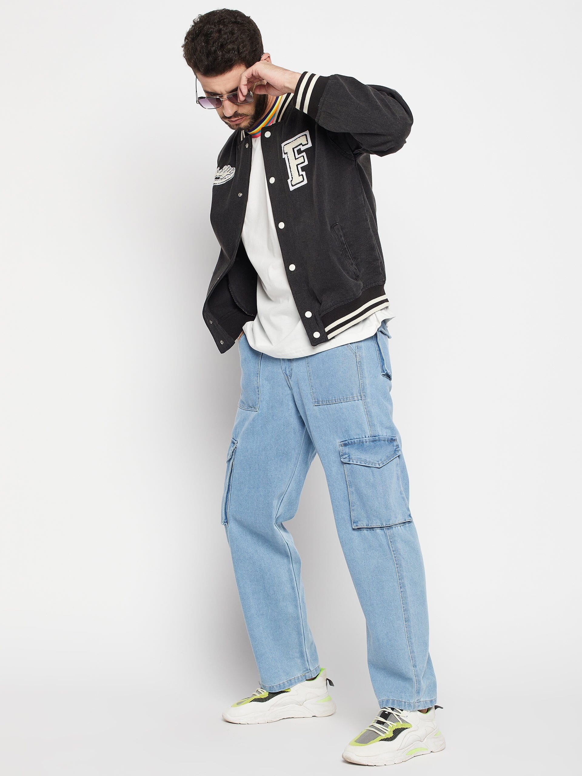 Grey Denim Varsity Jacket