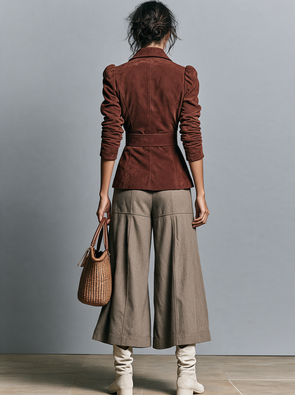 Women's Vintage Wool-Blend Cropped Wide-Leg Trousers