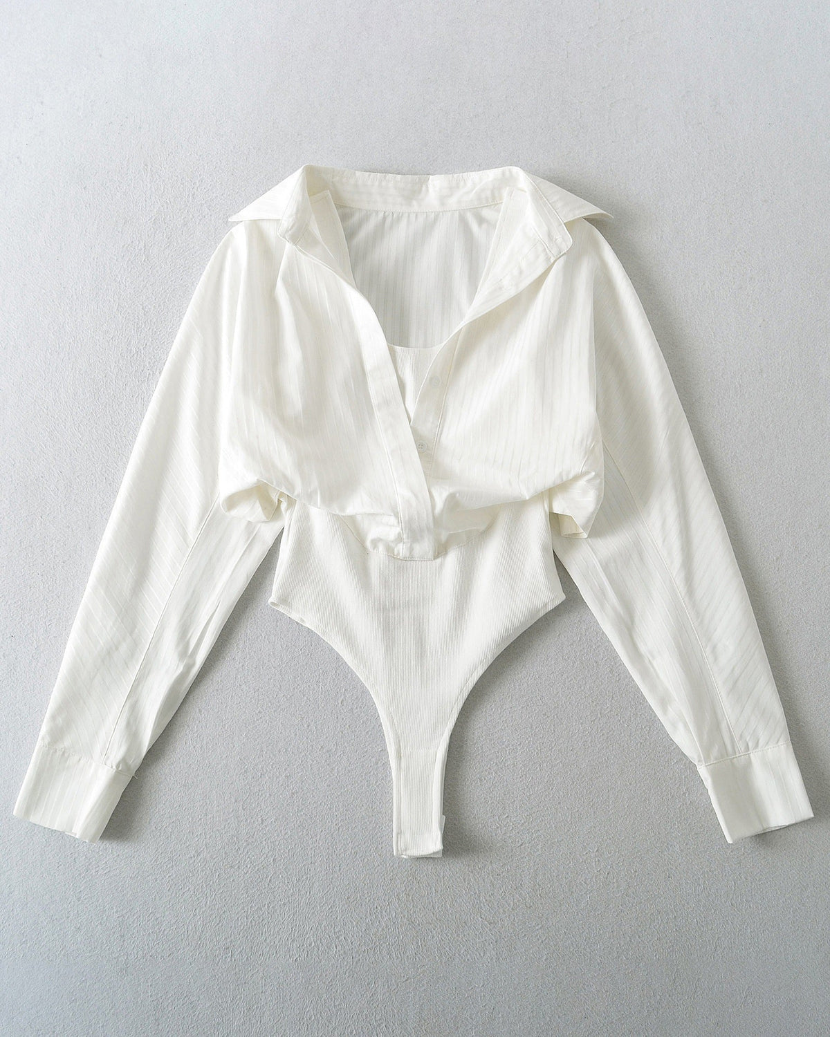 Solid Casual Button Up Shirt Bodysuit