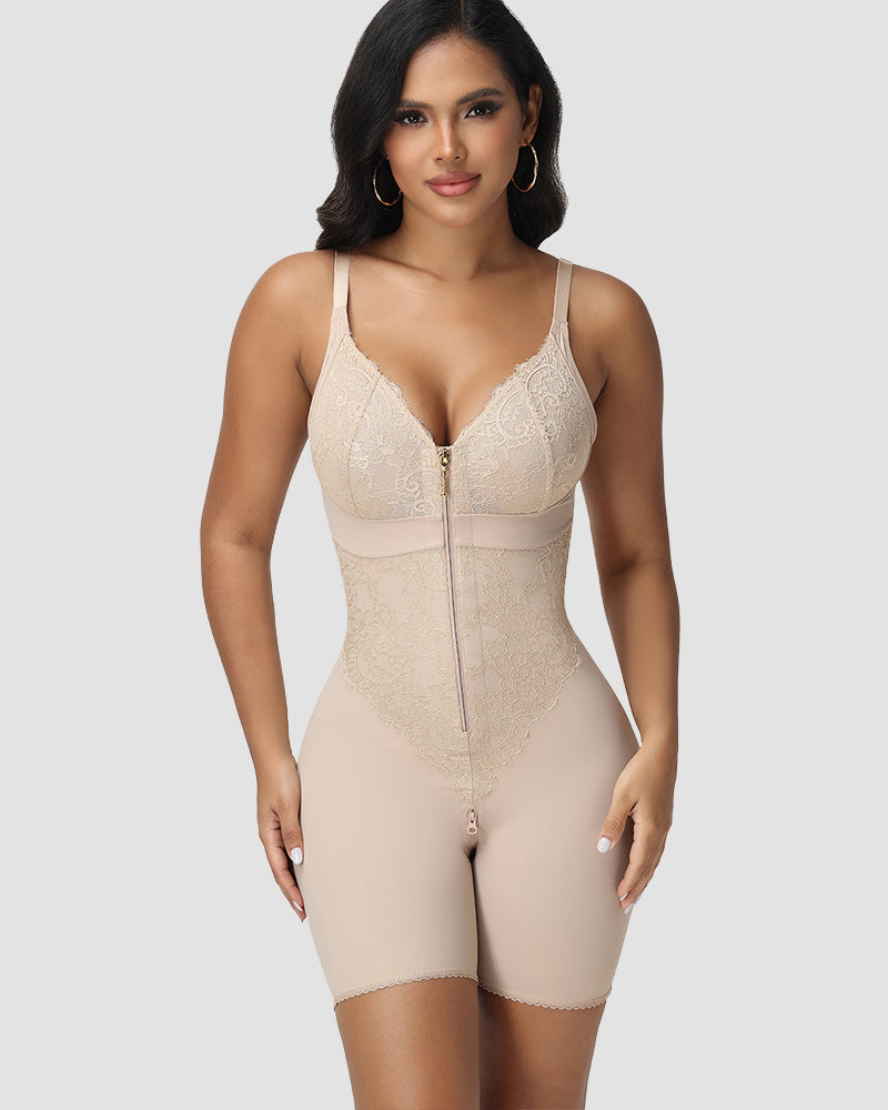 Shapshe® Lace Panel Full Body Shaper with Front Zipper