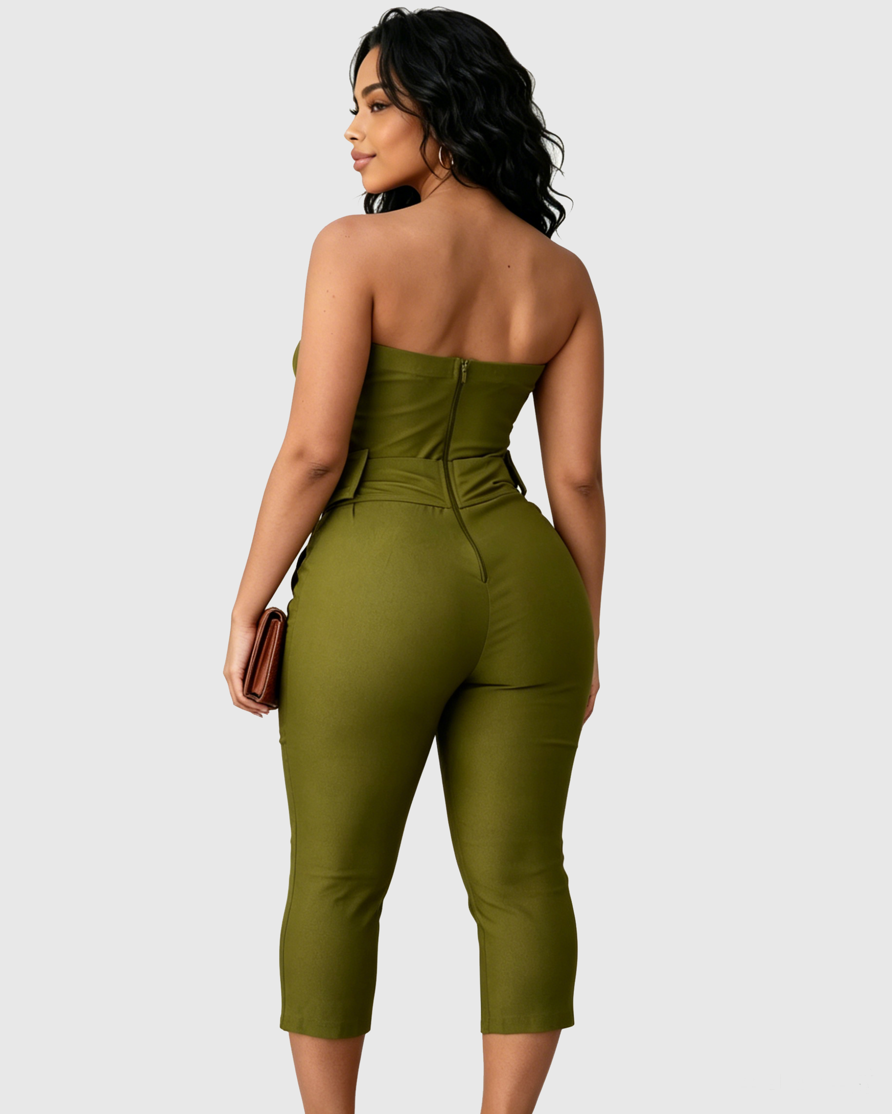 Sweetheart Strapless Capri Jumpsuit with Belt - By Qivii