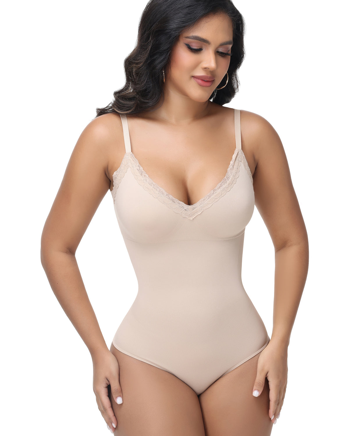 Shapshe® Lace Trimmed Seamless Hip Lift Shapewear Bodysuit