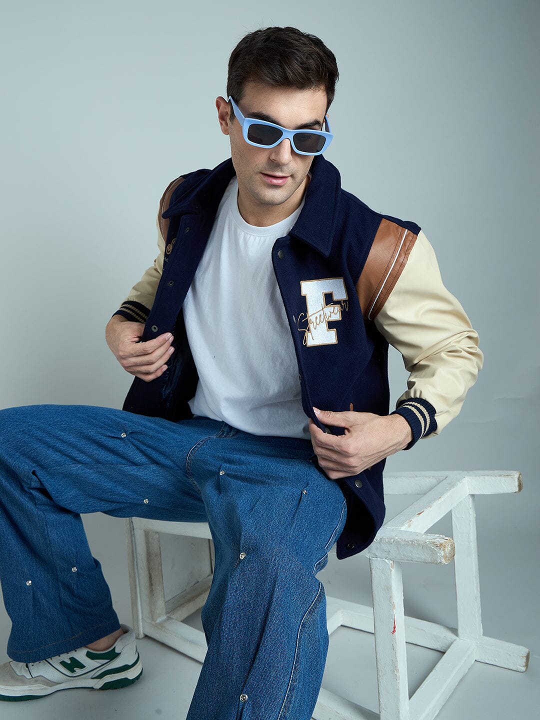 Navy Statement Woollen Varsity Jacket