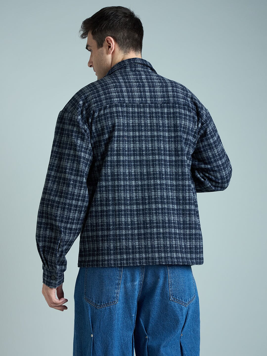 Charcoal & Navy Checkered Tweed OverShirt - qivii
