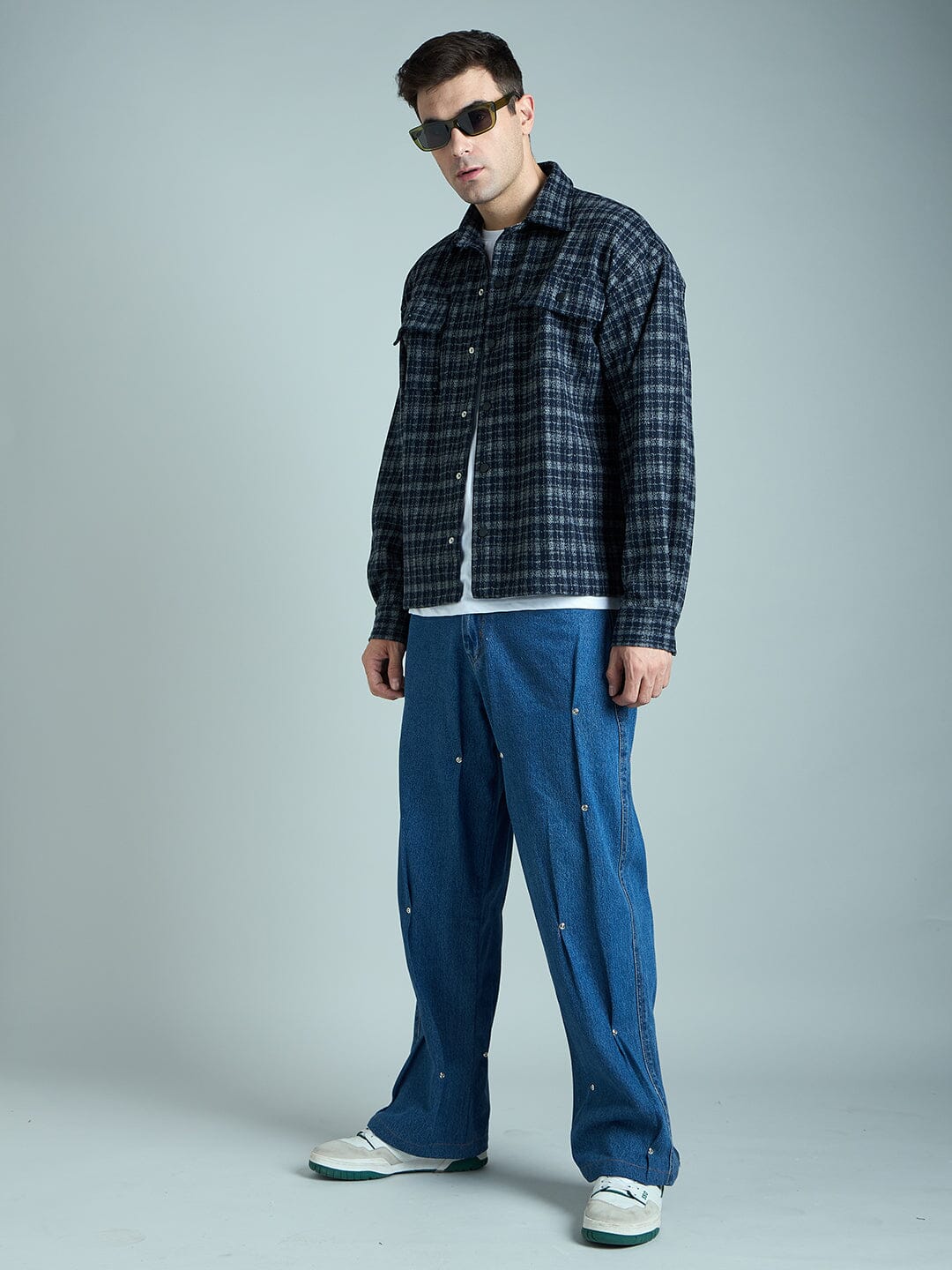 Charcoal & Navy Checkered Tweed OverShirt - qivii