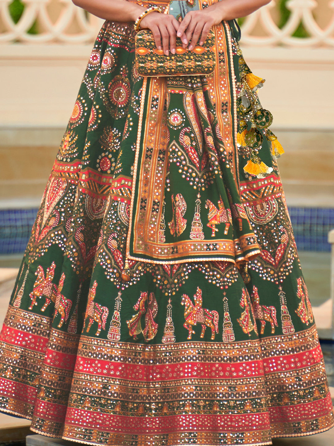 Royal Green Designer Silk Ready to Wear Lehenga Choli With Sparkle & Mirror Work - qivii