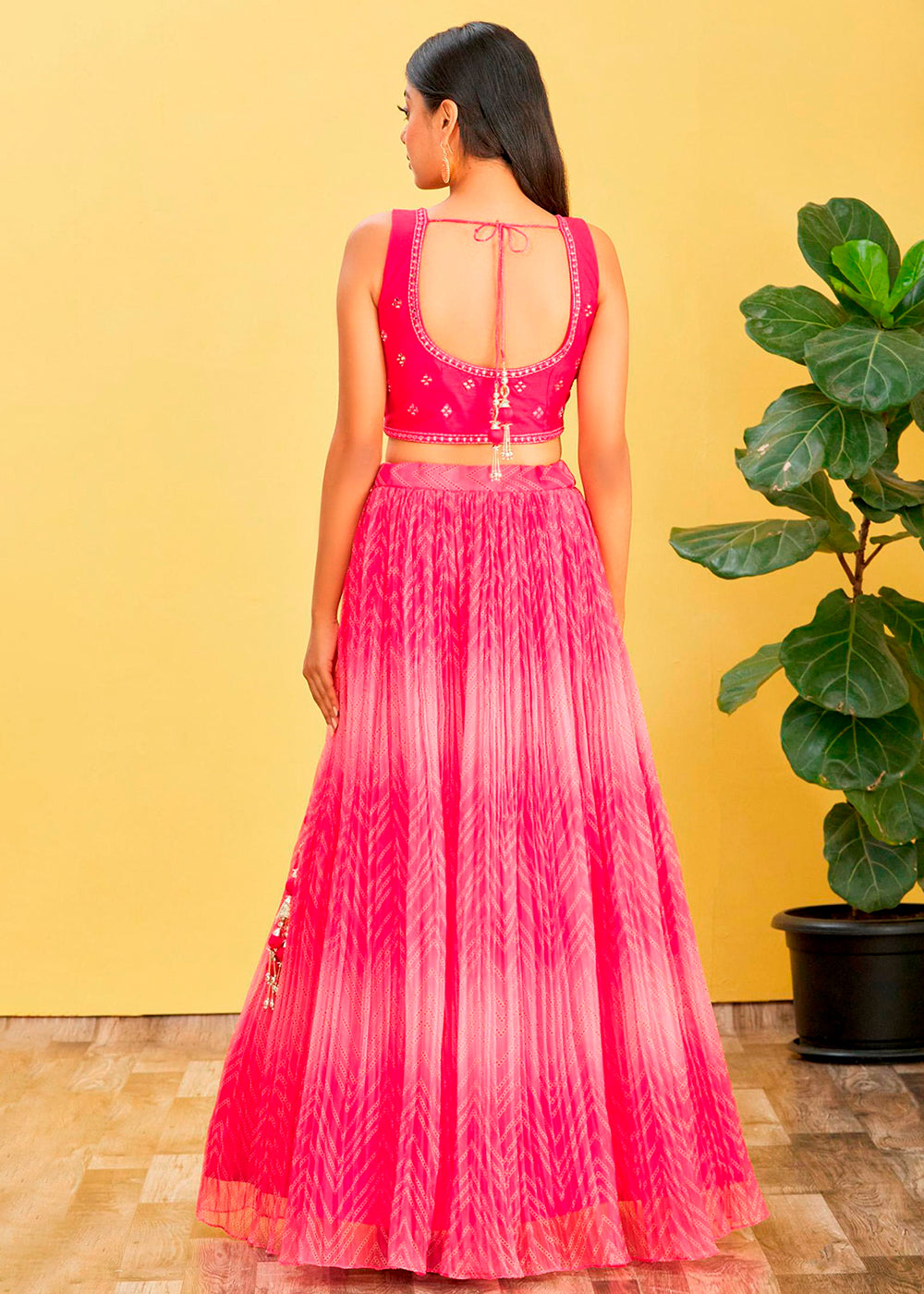Shades Of Pink Digital Printed Organza Lehenga with Thread,Zari & Sequins Work | Ready To Wear - qivii