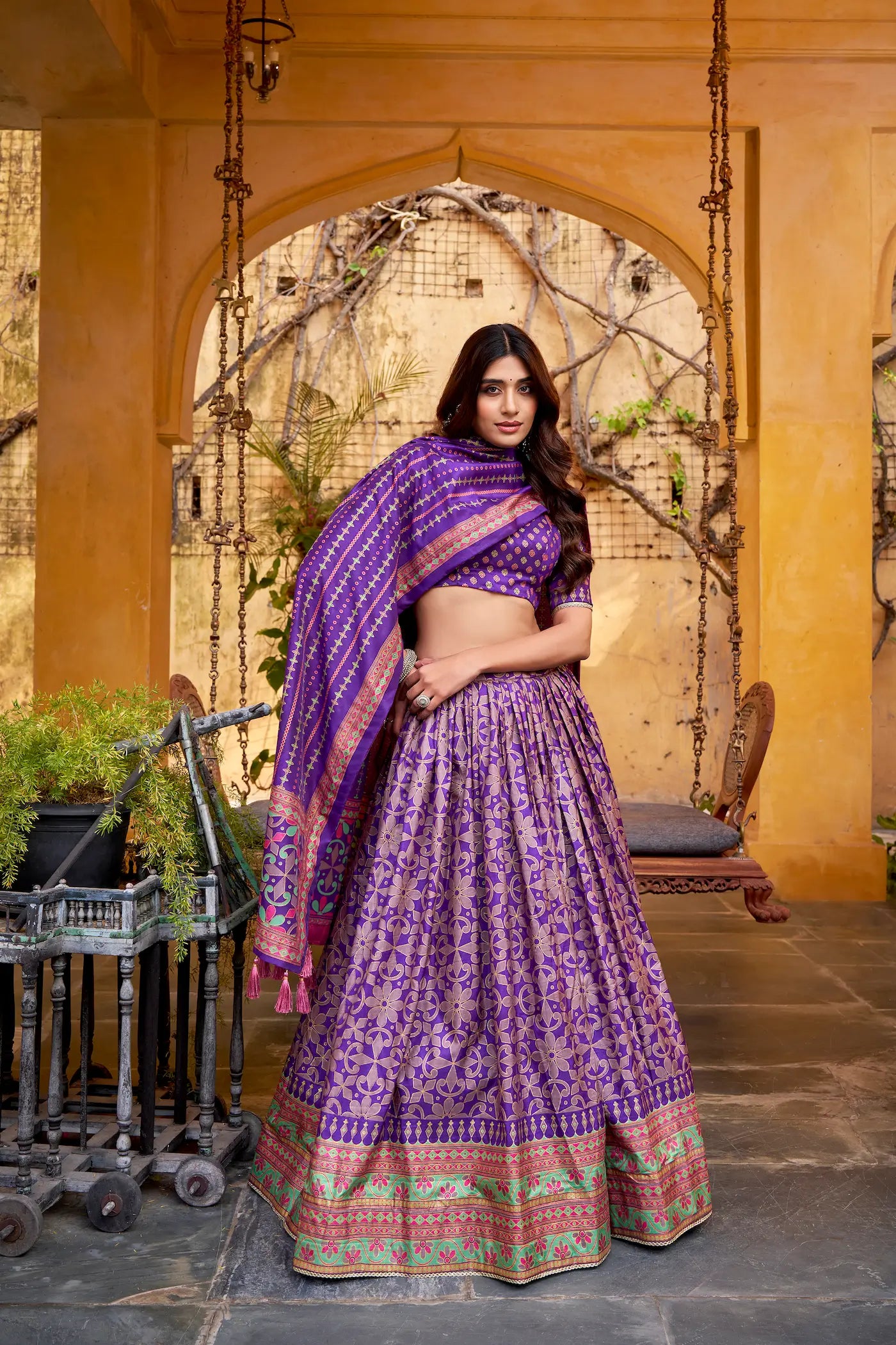 Iris Purple Tasar Silk Lehenga Choli With Saprkle Details