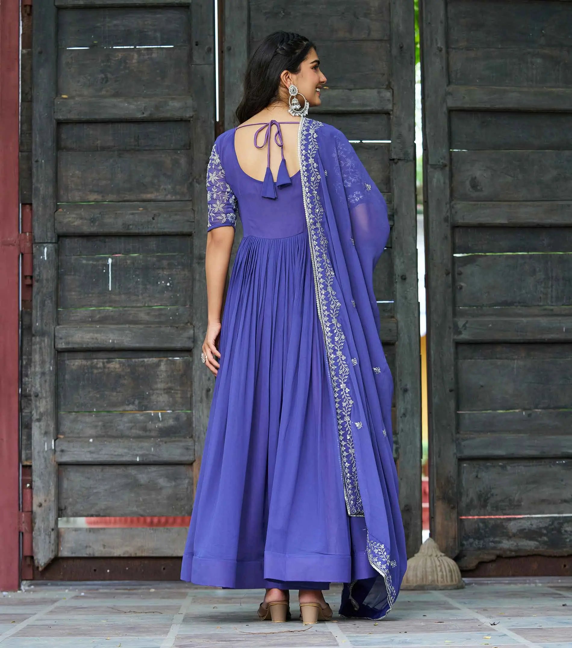 Blueberry Beads Sequins Embroidery Work Gown