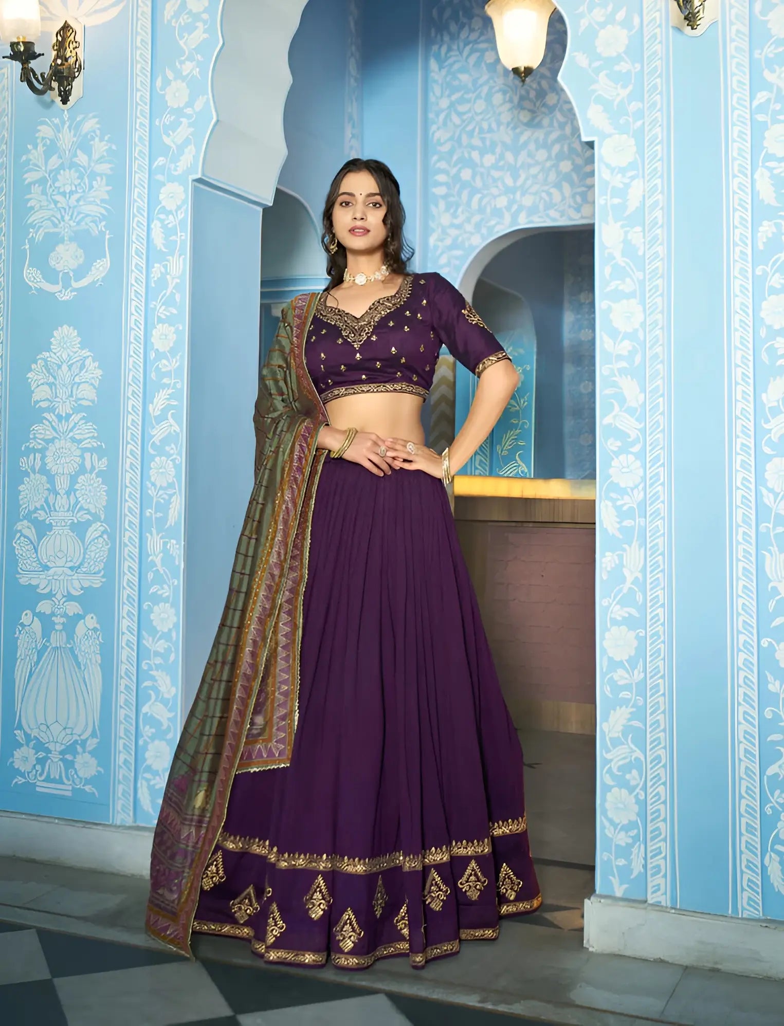 Deep Purple Silk Embroidery Lehenga Choli