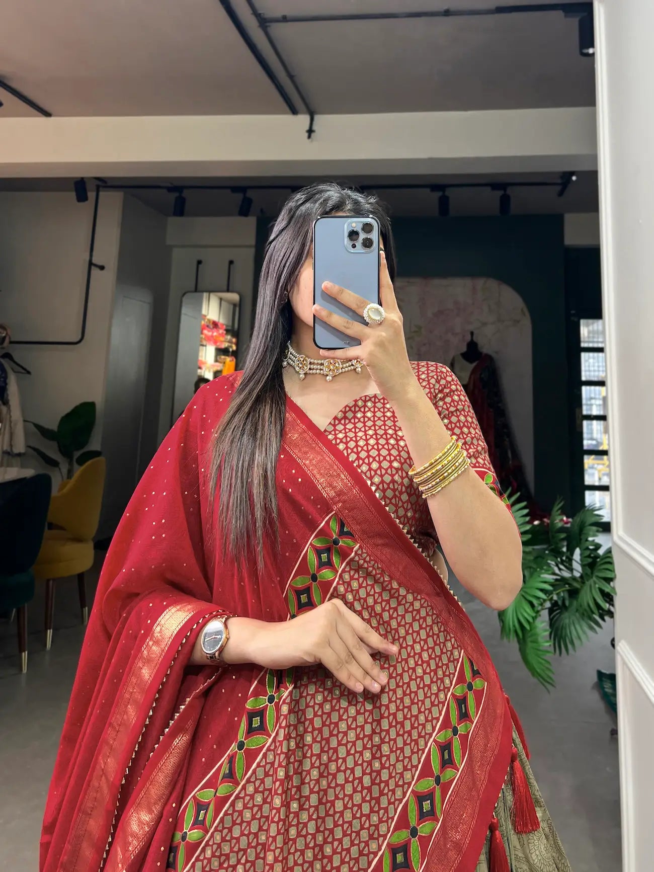 Olive Green Tussar Silk Floral Printed Lehenga Choli | Ready To Wear - qivii