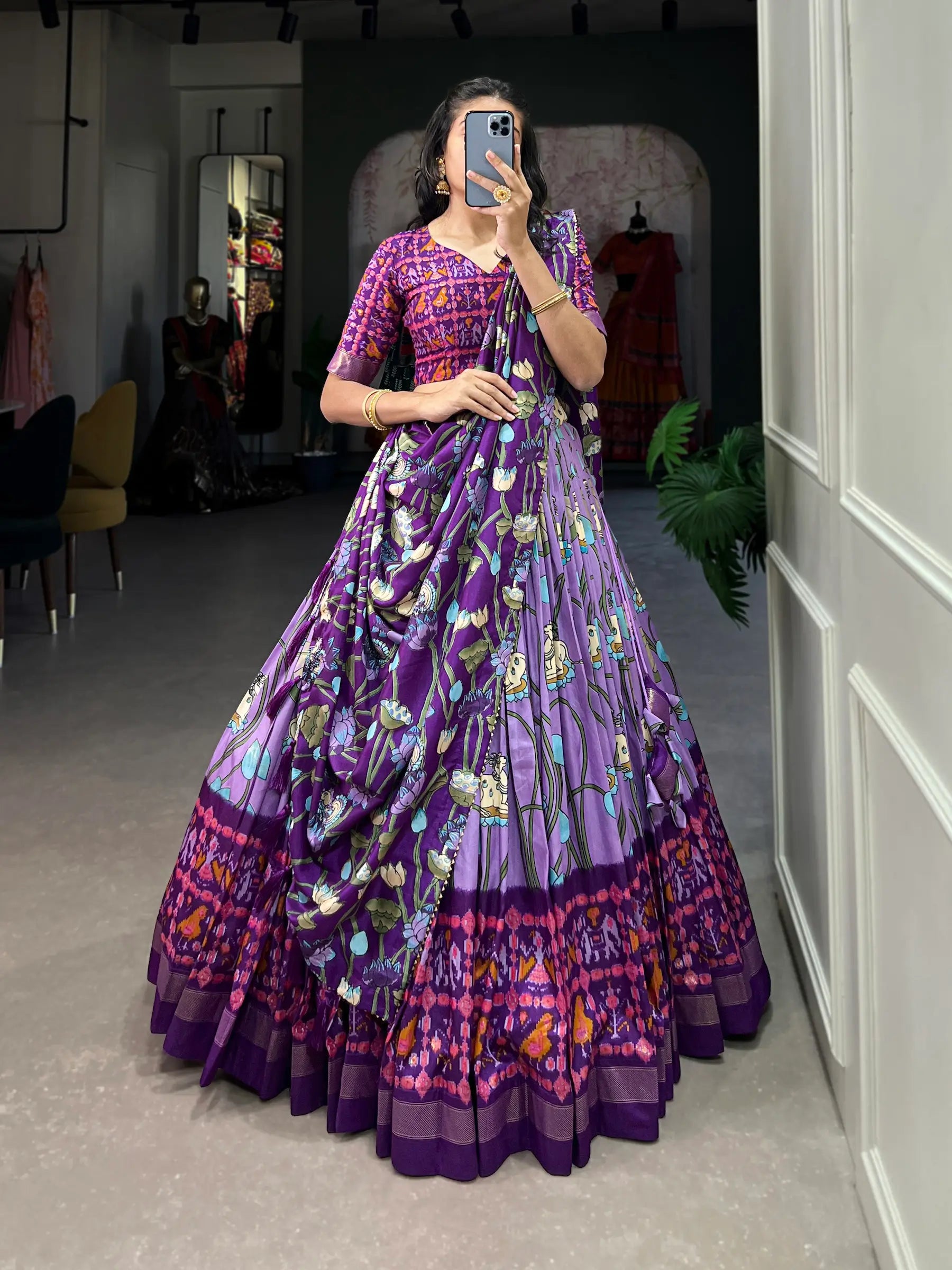 Lavender Tussar Silk Printed Lehenga Choli | Ready To Wear - qivii