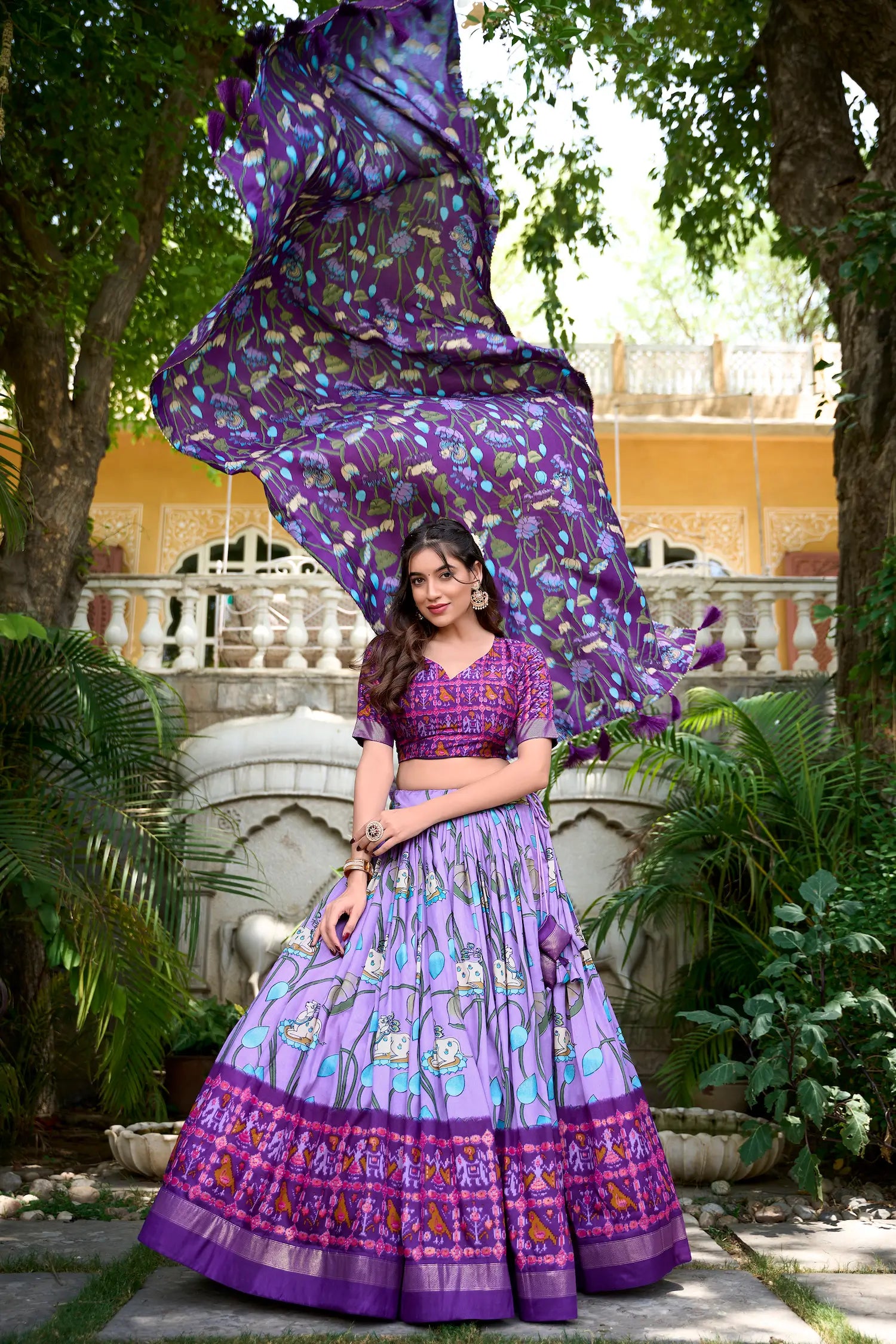 Lavender Tussar Silk Printed Lehenga Choli | Ready To Wear - qivii