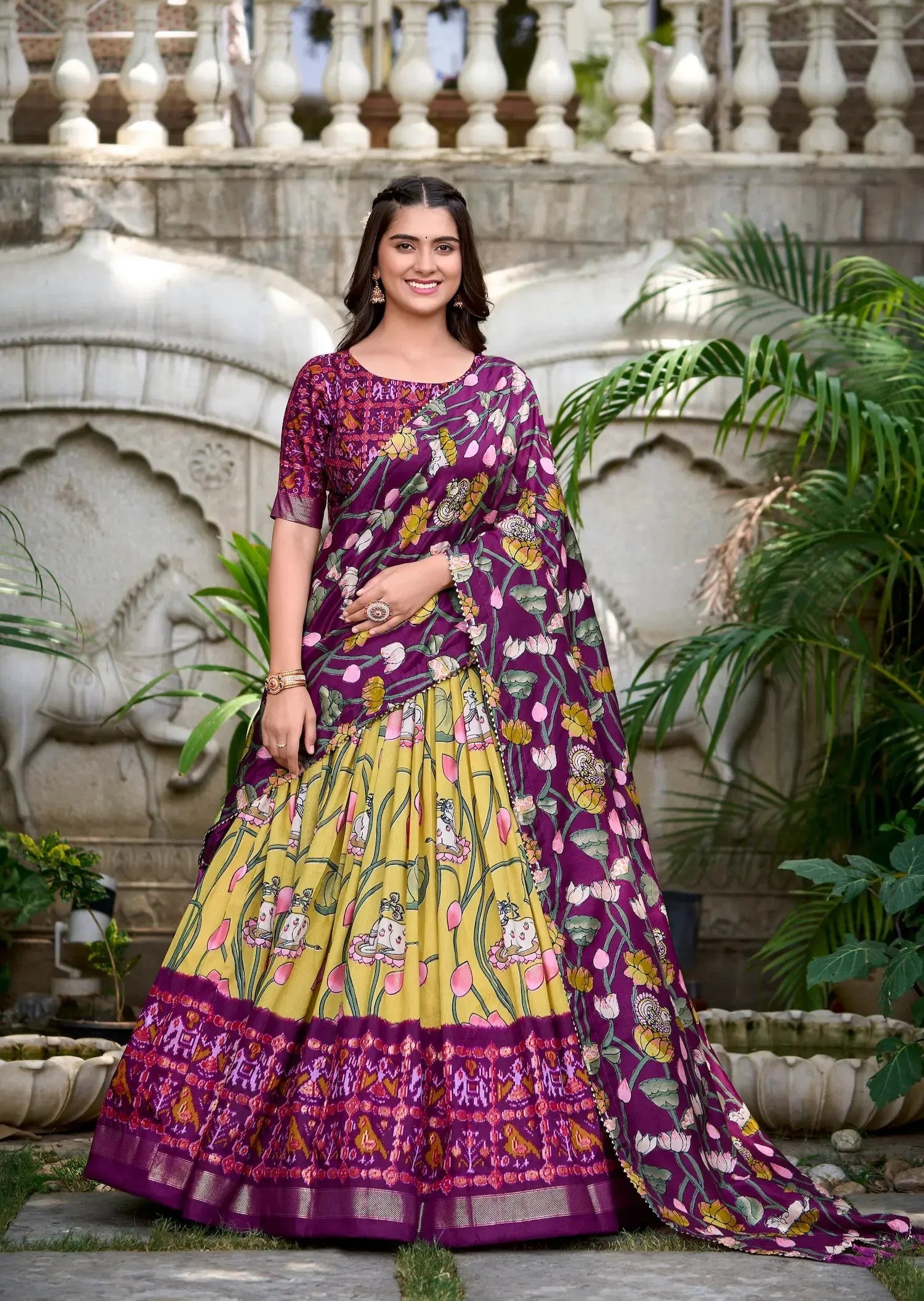 Yellow Tussar Silk Printed Lehenga Choli | Ready To Wear - qivii