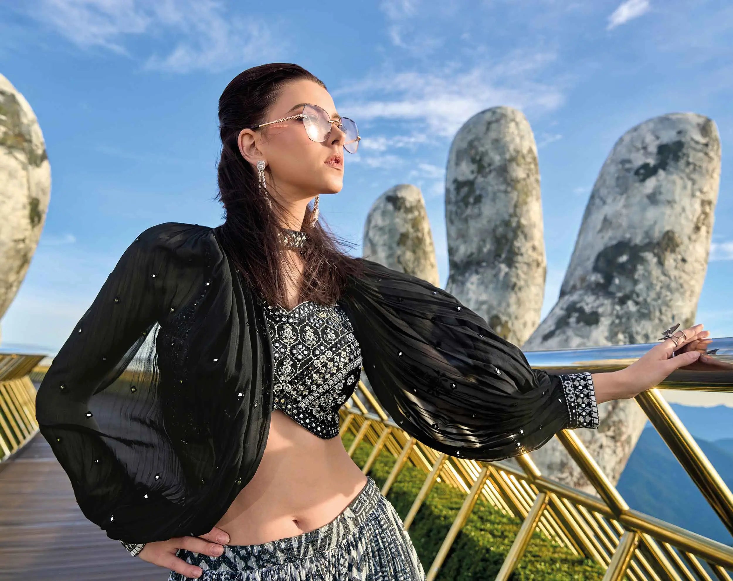 Designer Black And White Stylish Digital Print With Work Indo Western - qivii