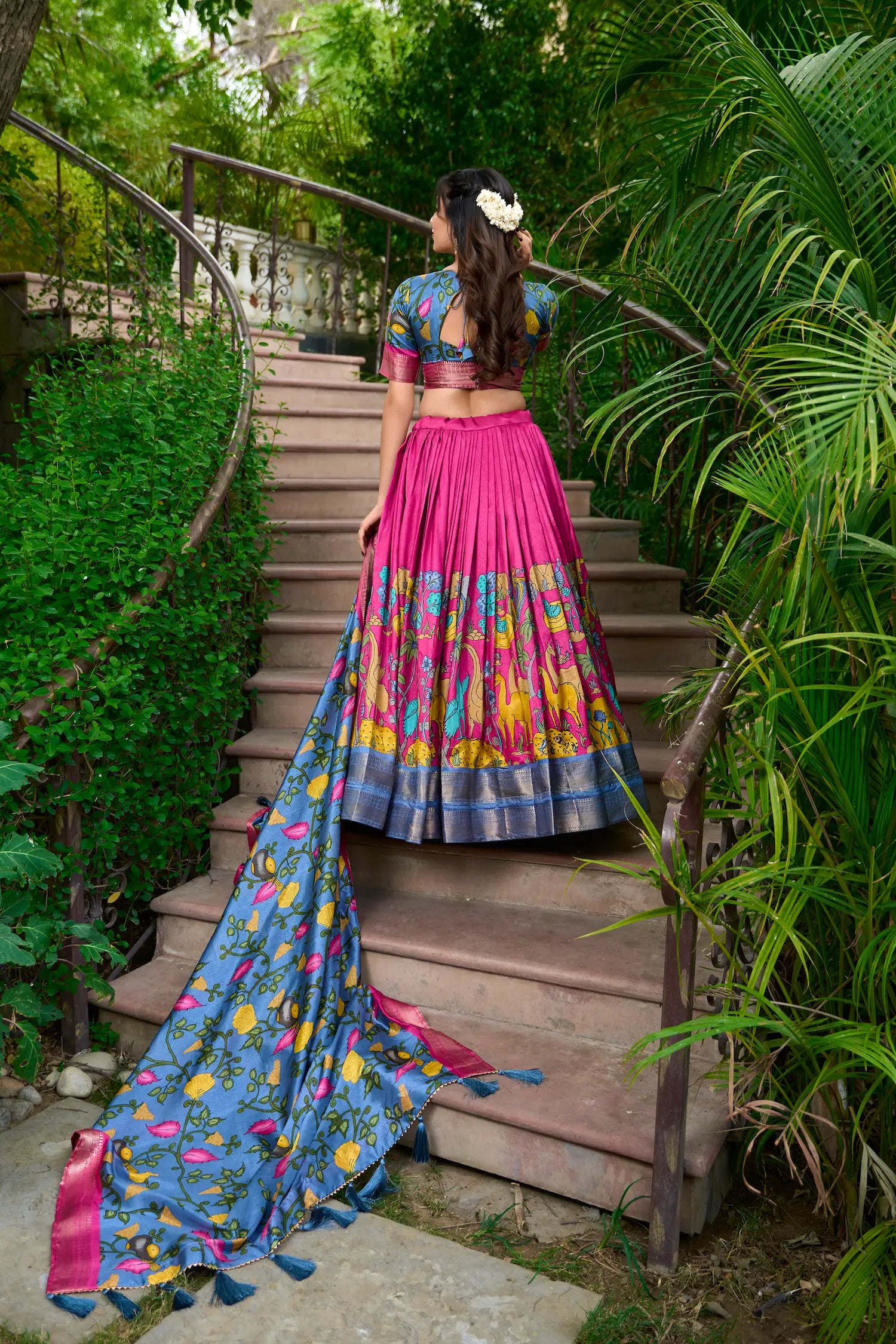 Pink Dola Silk Lehenga Choli With Kalamkari Print And Zari Weaving Work | Ready To Wear - qivii