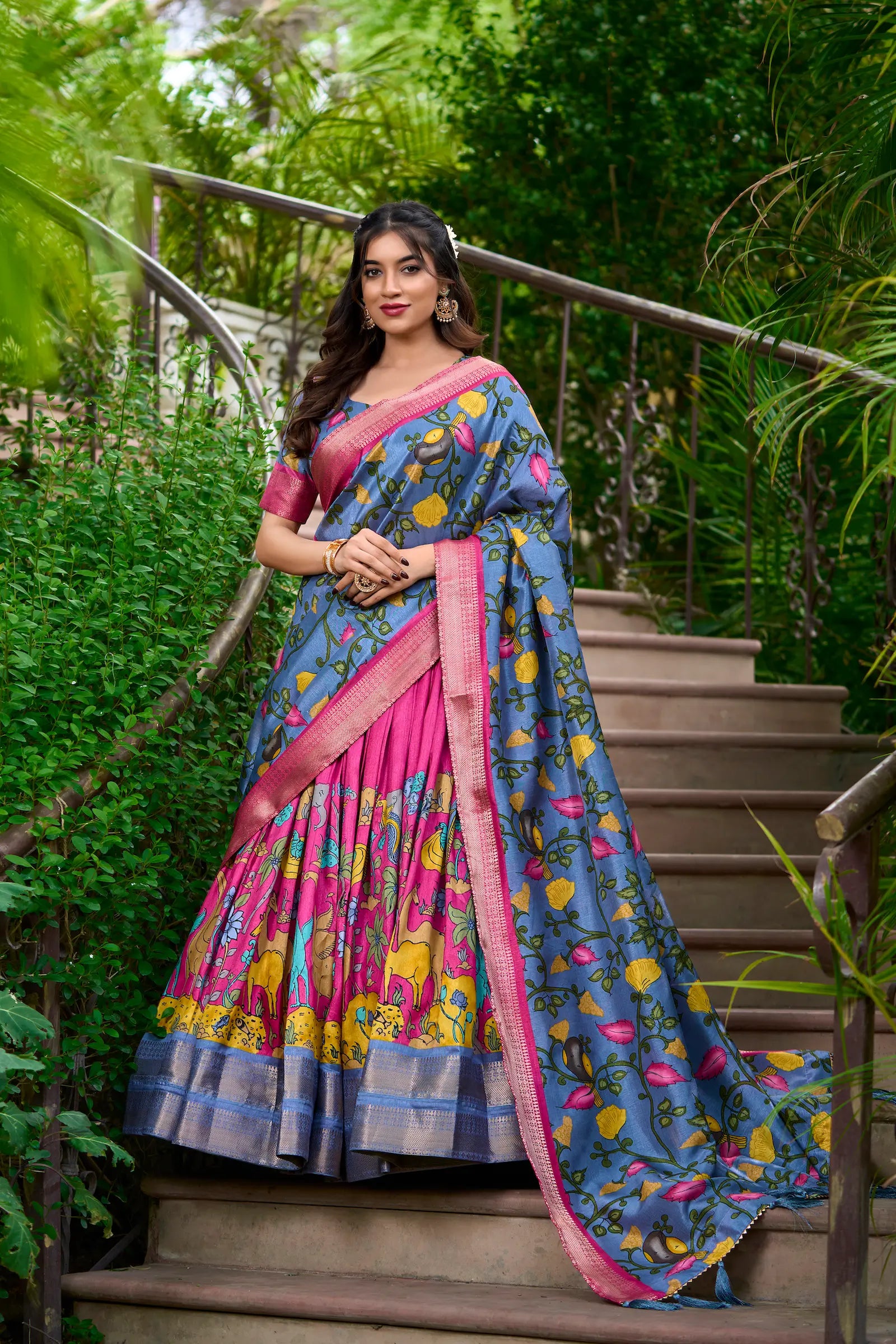 Pink Dola Silk Lehenga Choli With Kalamkari Print And Zari Weaving Work | Ready To Wear - qivii
