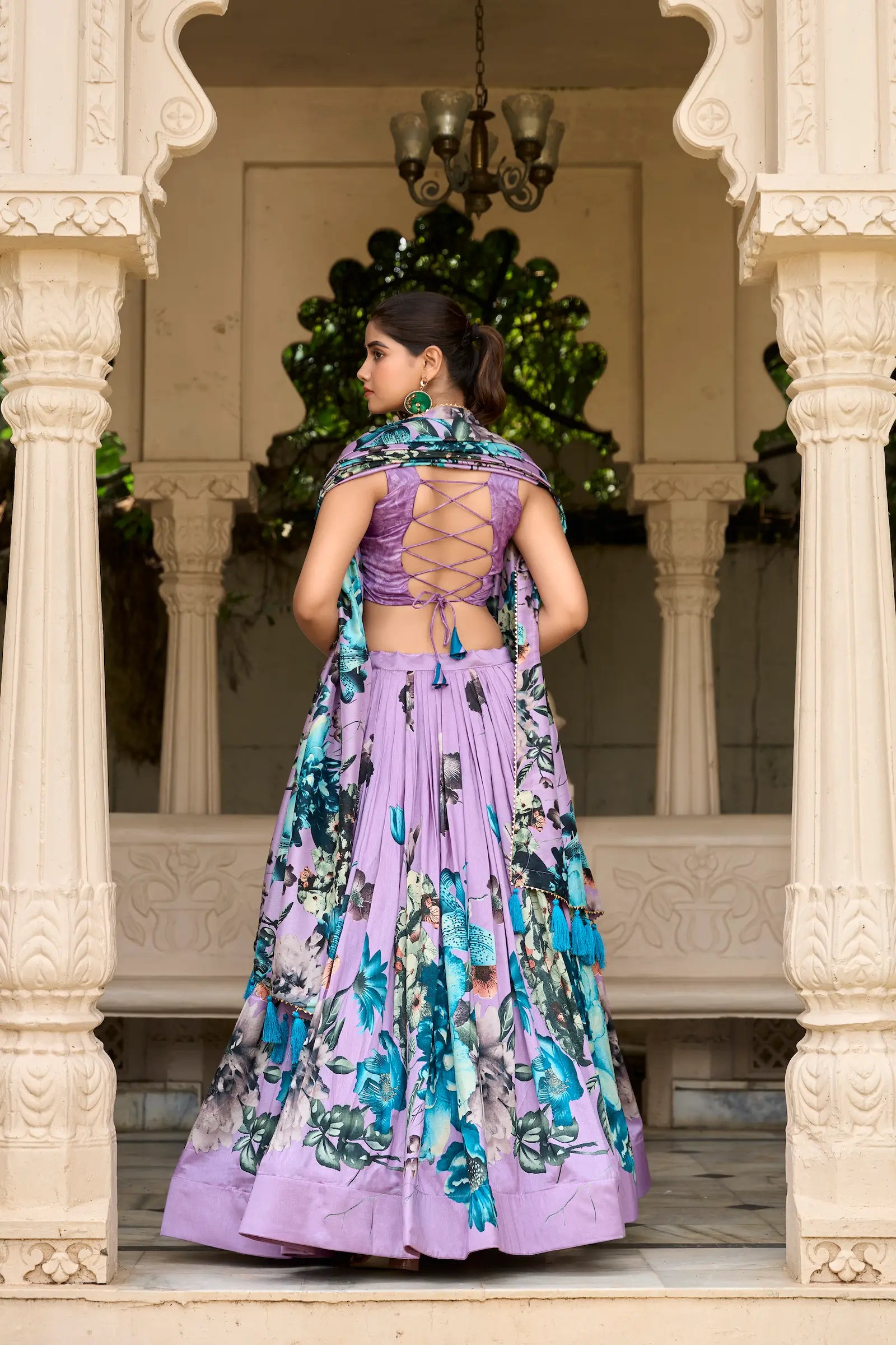 Lavender Tussar Silk Floral Printed Lehenga Choli | Ready To Wear - qivii