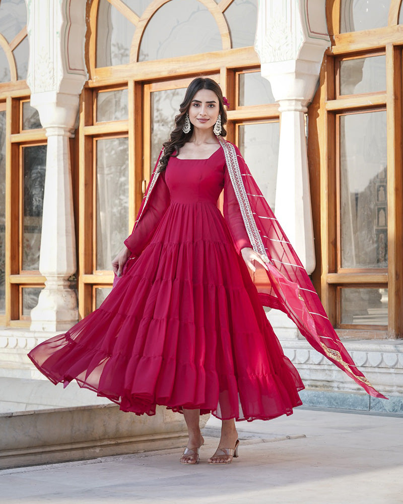 Ready buy Made Long Anarkali Gown Suits Pakistani Haldi-Sangeet Function Wear Heavy Embroidery Work Anarkali Gown Dupatta Dress for Women's Wear