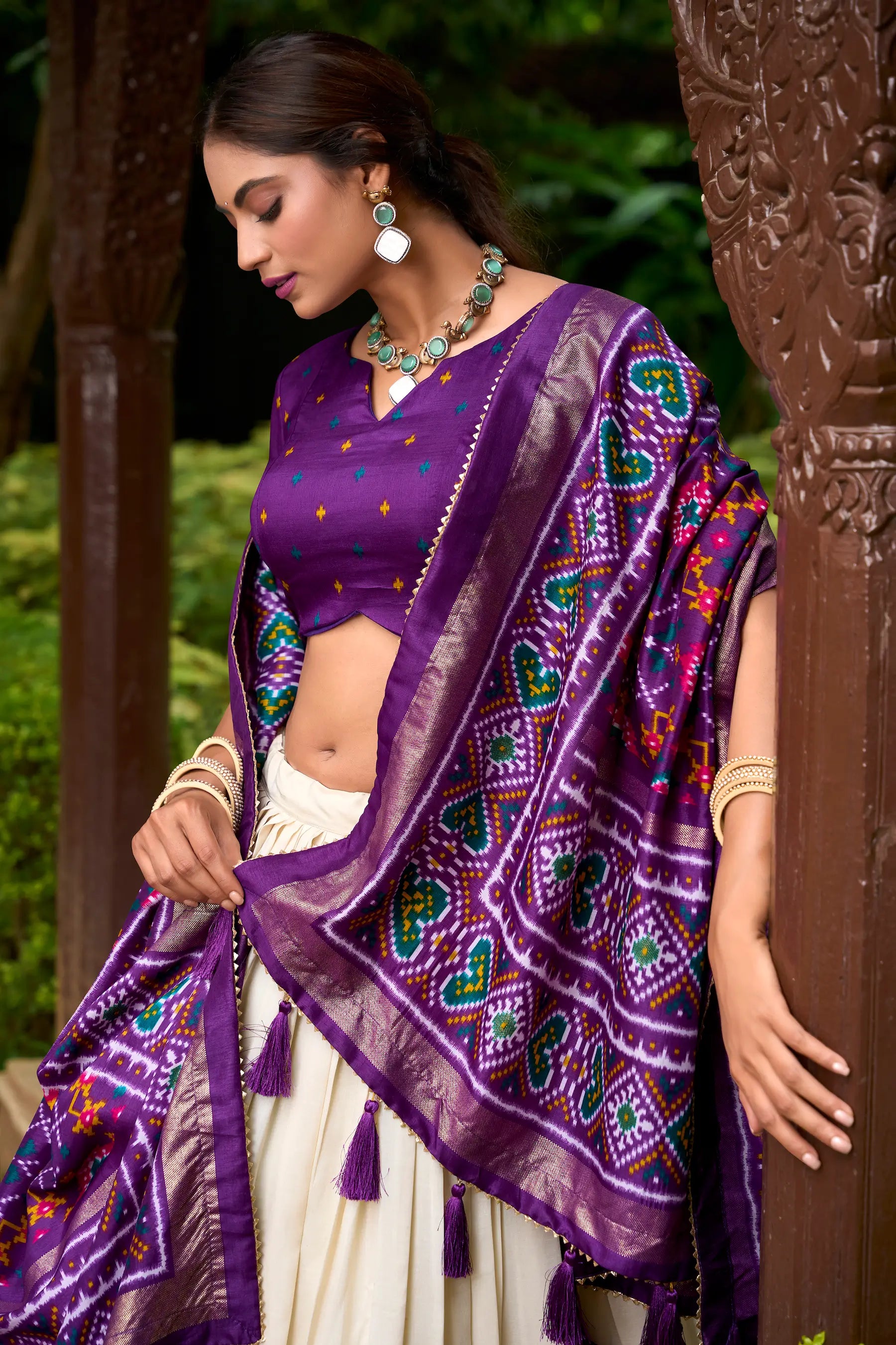 Purple Tussar Silk Patola Printed Lehenga Choli | Ready To Wear - qivii