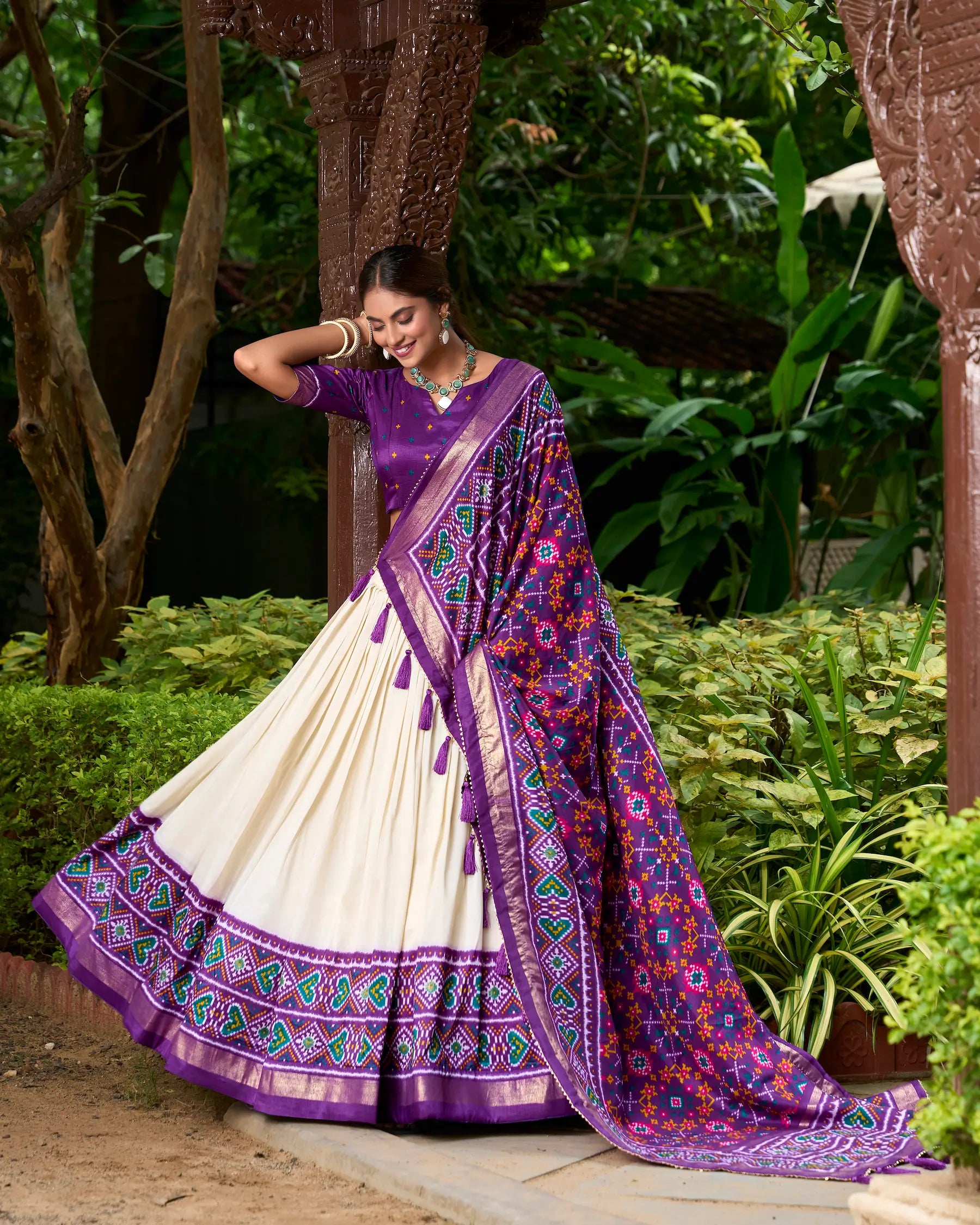 Purple Tussar Silk Patola Printed Lehenga Choli | Ready To Wear - qivii