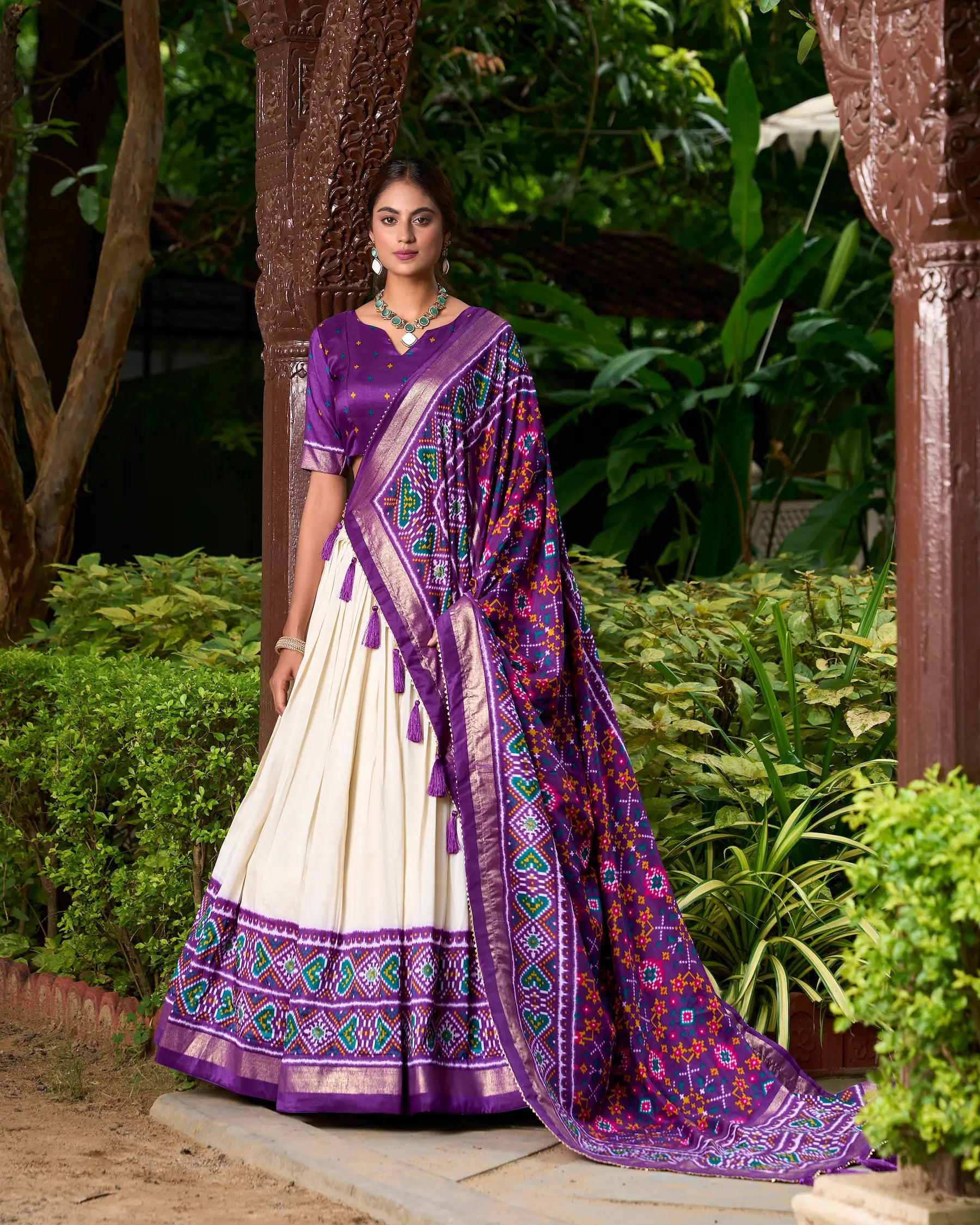 Purple Tussar Silk Patola Printed Lehenga Choli | Ready To Wear - qivii