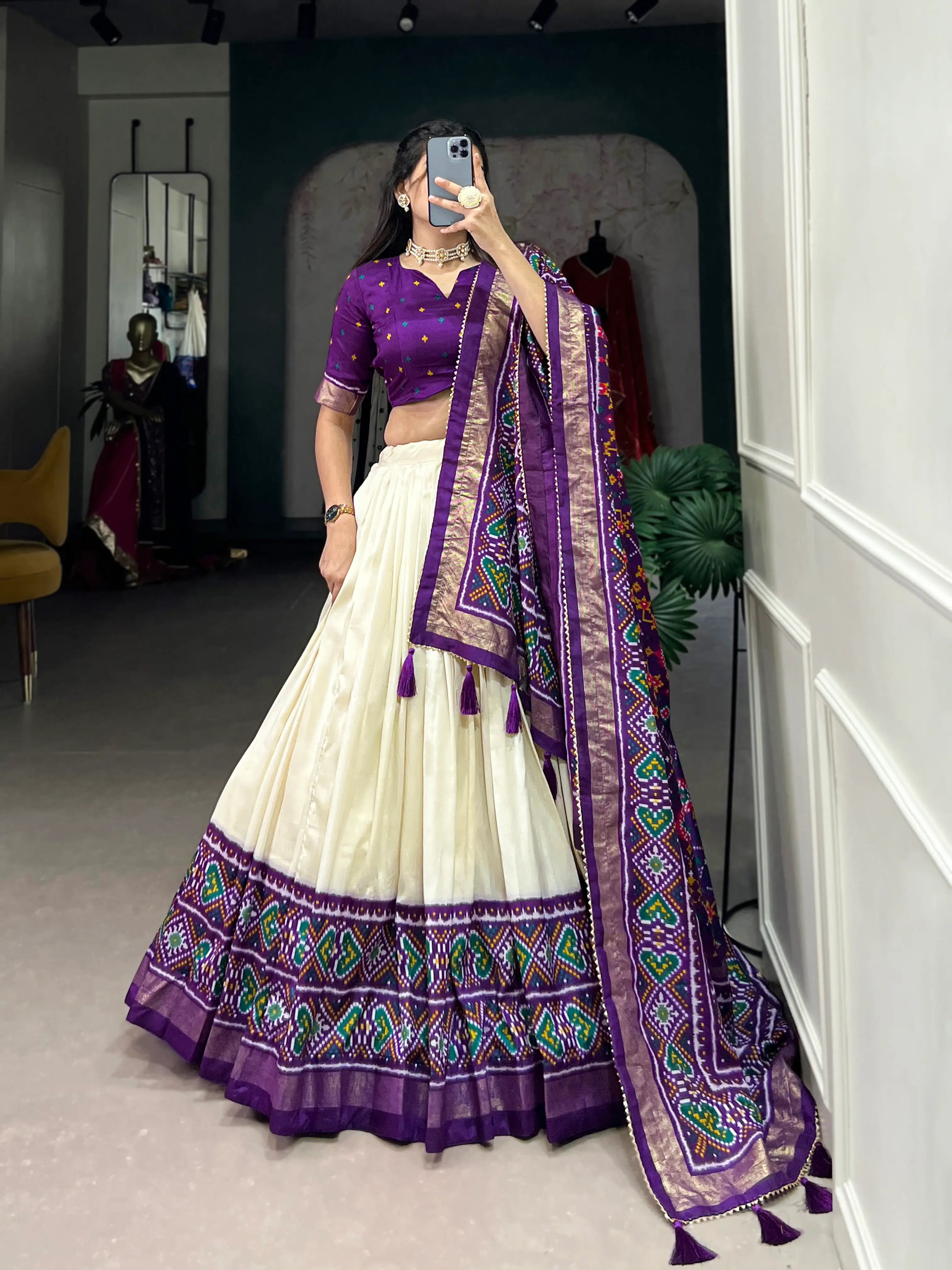 Purple Tussar Silk Patola Printed Lehenga Choli | Ready To Wear - qivii