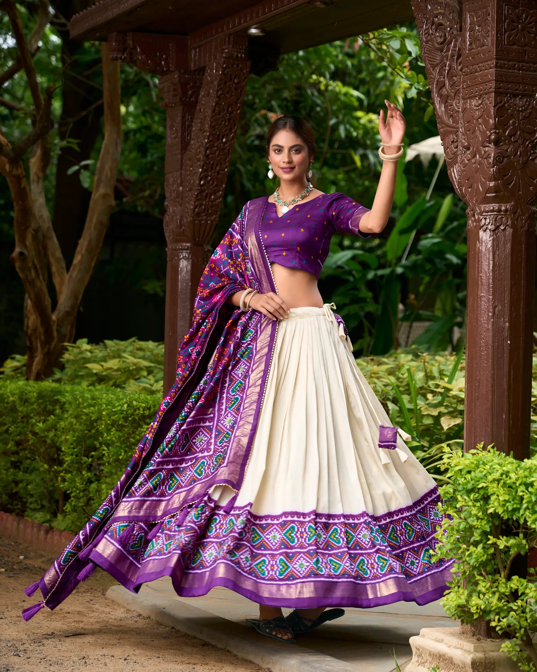 Purple Tussar Silk Patola Printed Lehenga Choli | Ready To Wear - qivii