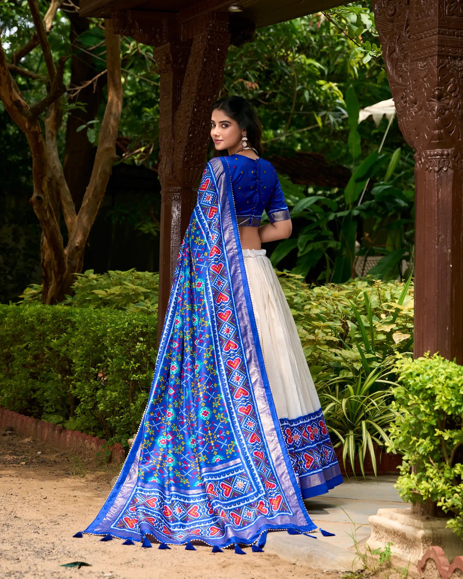 Royal Blue Tussar Silk Patola Printed Lehenga Choli | Ready To Wear - qivii