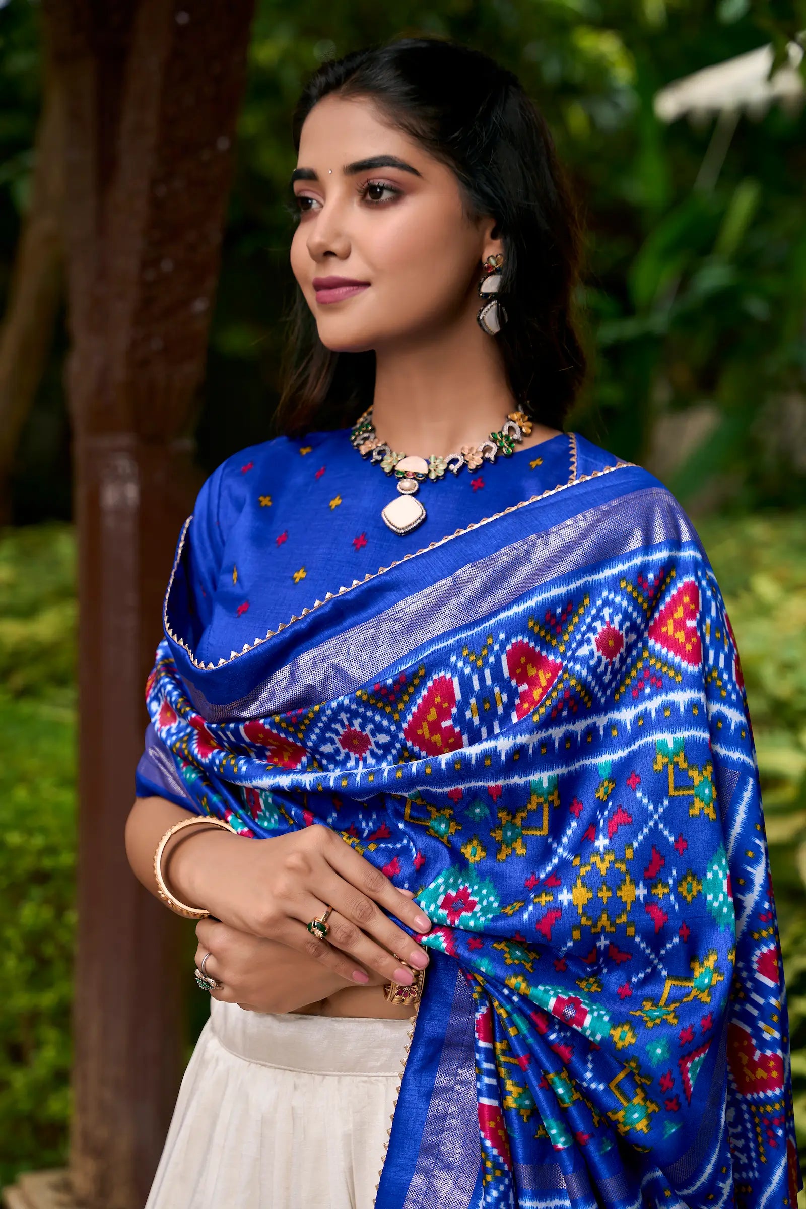 Royal Blue Tussar Silk Patola Printed Lehenga Choli | Ready To Wear - qivii