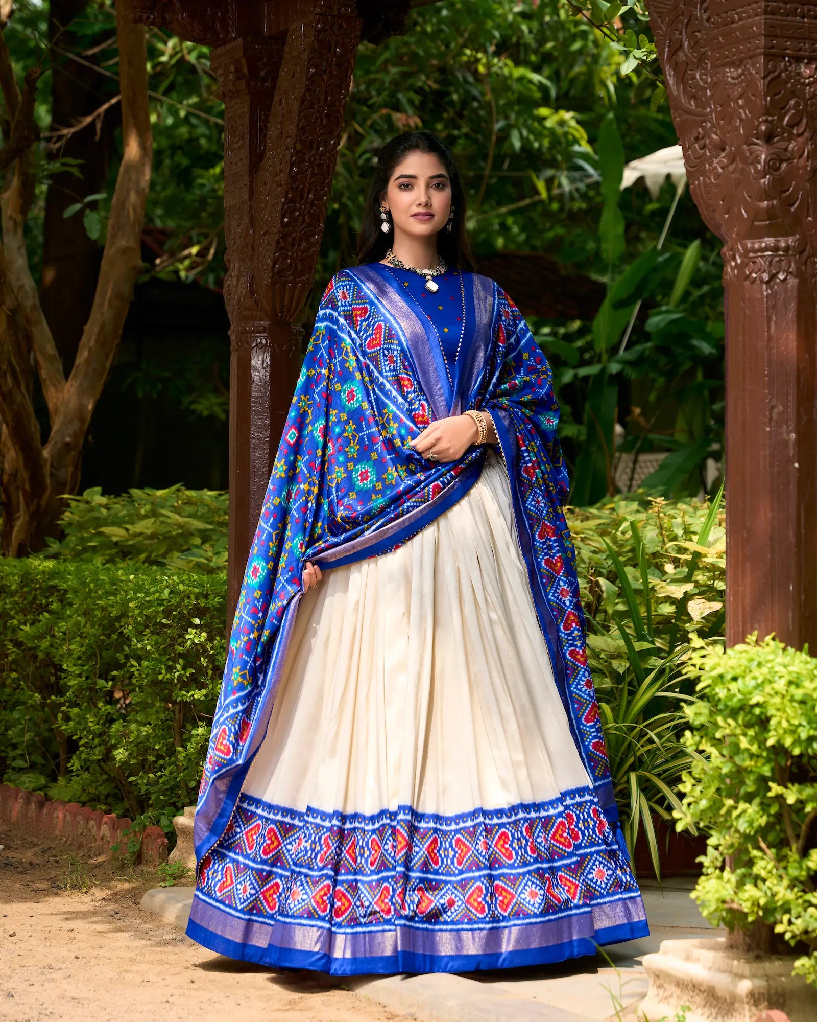 Royal Blue Tussar Silk Patola Printed Lehenga Choli | Ready To Wear - qivii