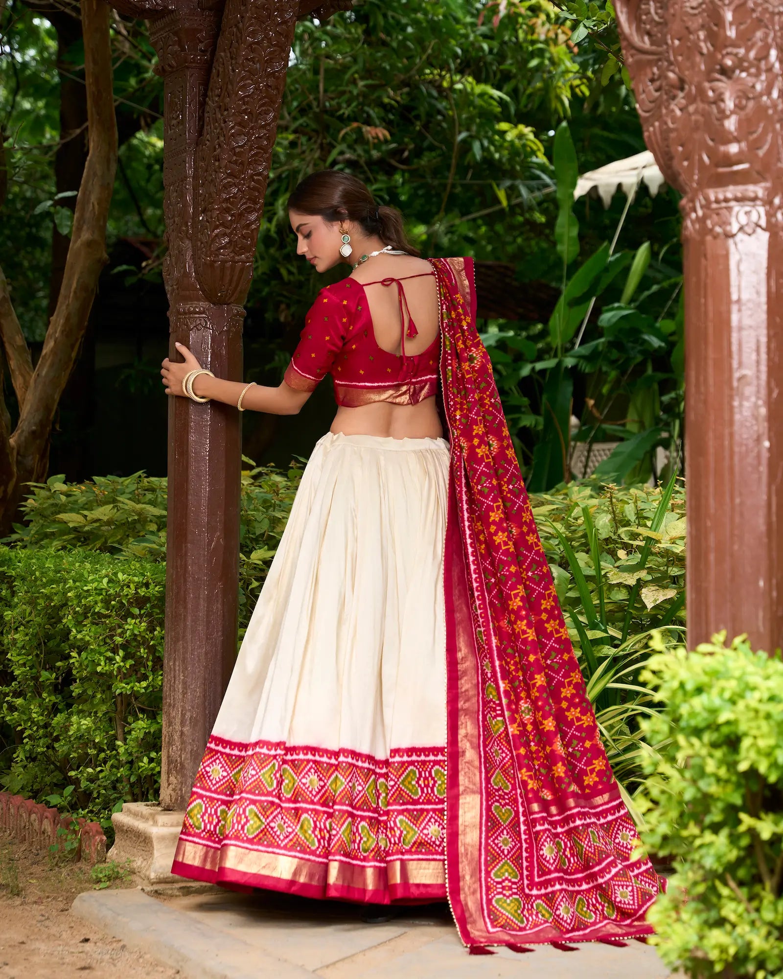 Red Tussar Silk Patola Printed Lehenga Choli | Ready To Wear - qivii