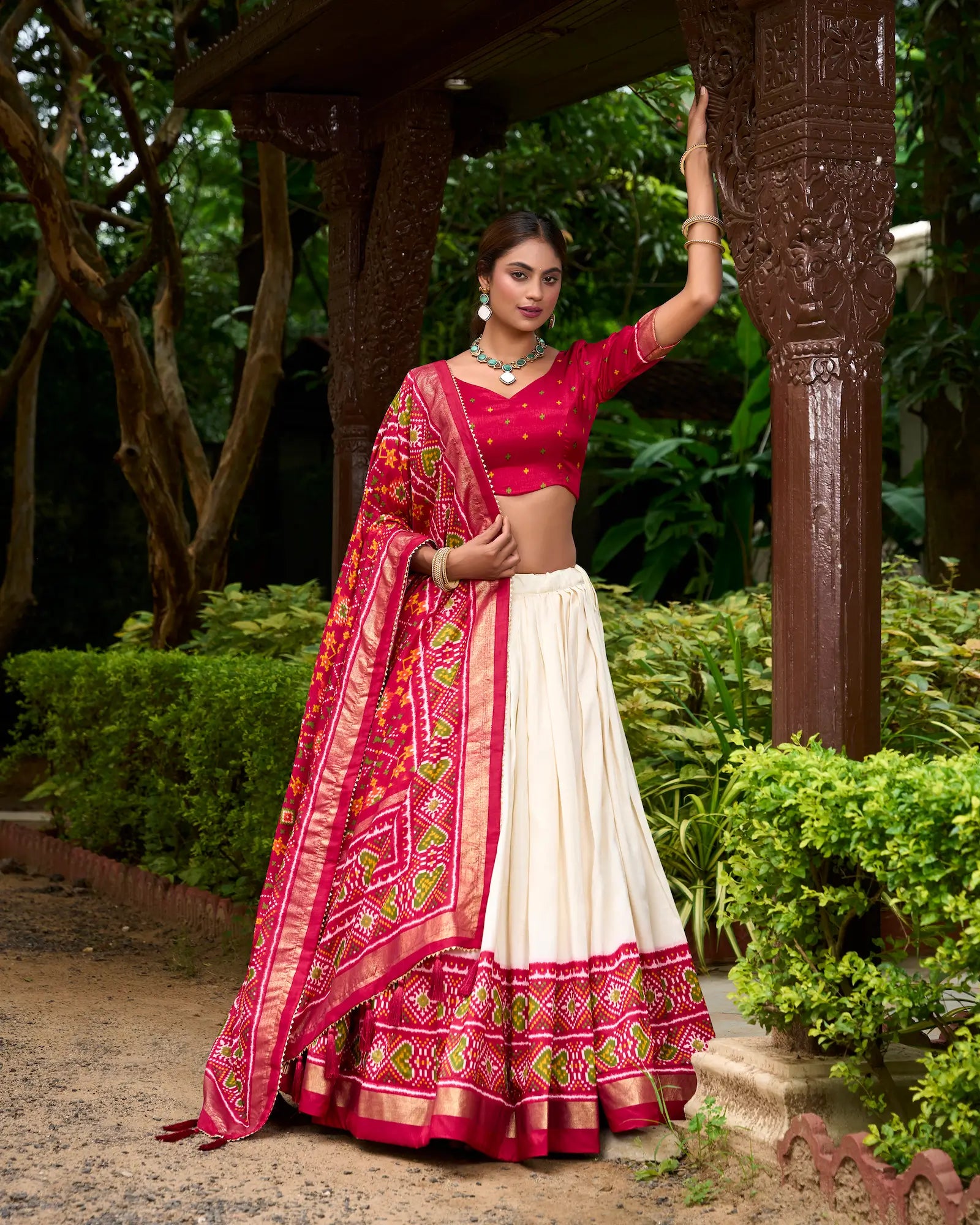 Red Tussar Silk Patola Printed Lehenga Choli | Ready To Wear - qivii