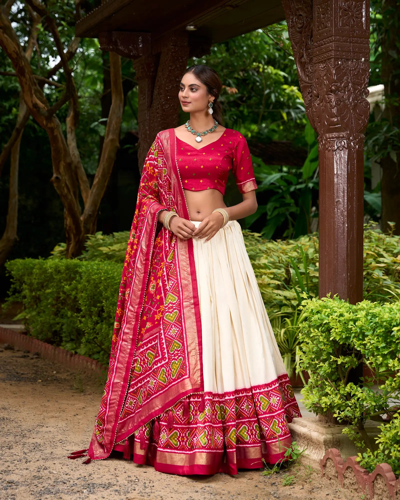 Red Tussar Silk Patola Printed Lehenga Choli | Ready To Wear - qivii