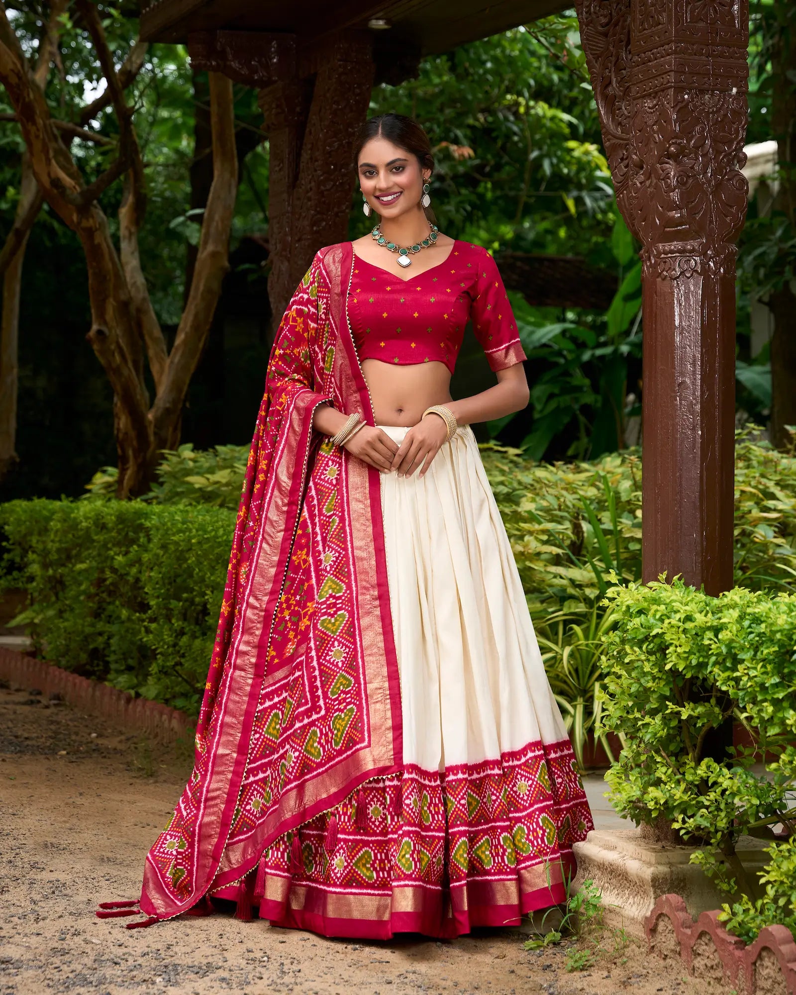 Red Tussar Silk Patola Printed Lehenga Choli | Ready To Wear - qivii