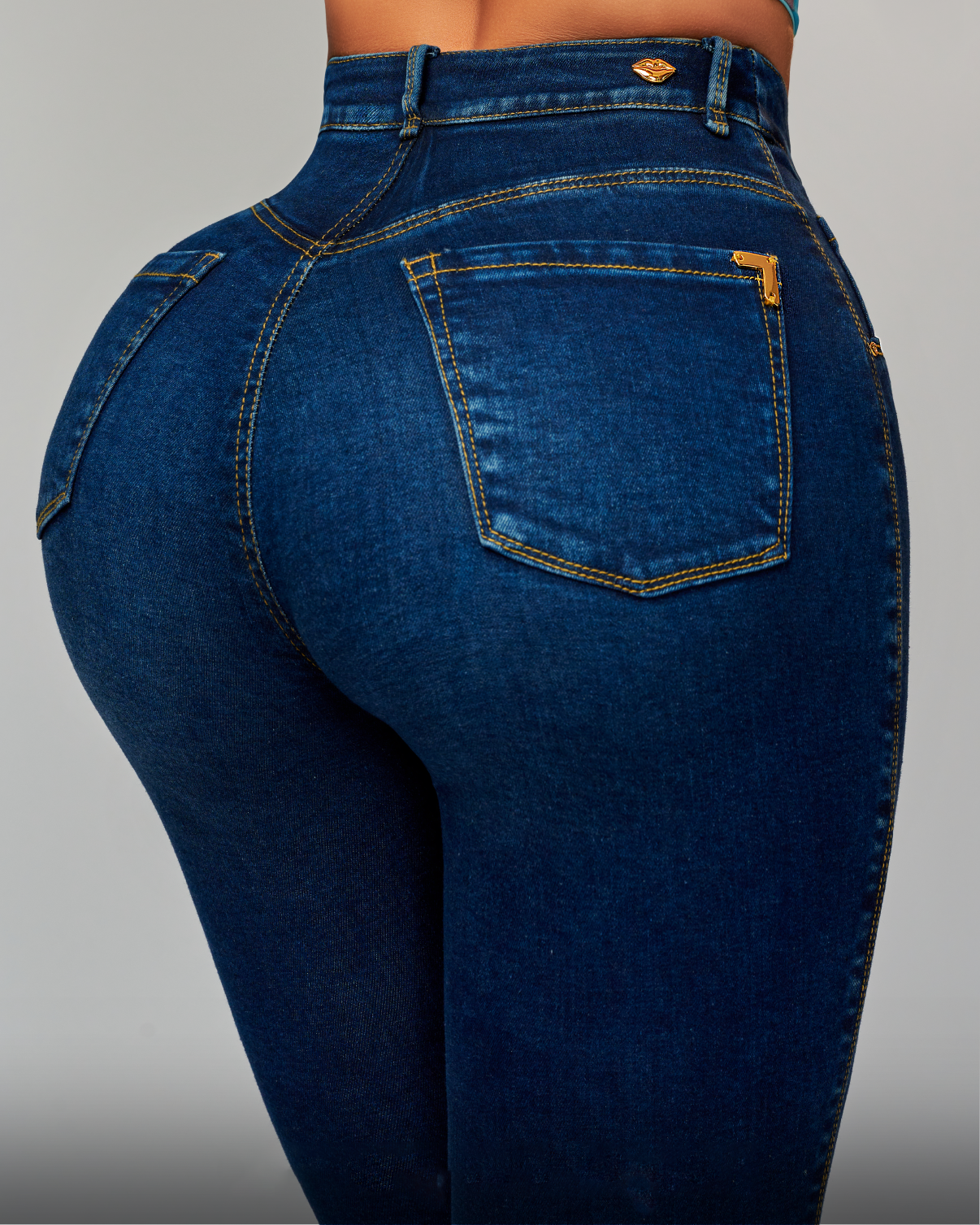 Butt Lift Push Up Button Fly High Rise Stretch Glamour Glow Denim Jeans - By Qivii