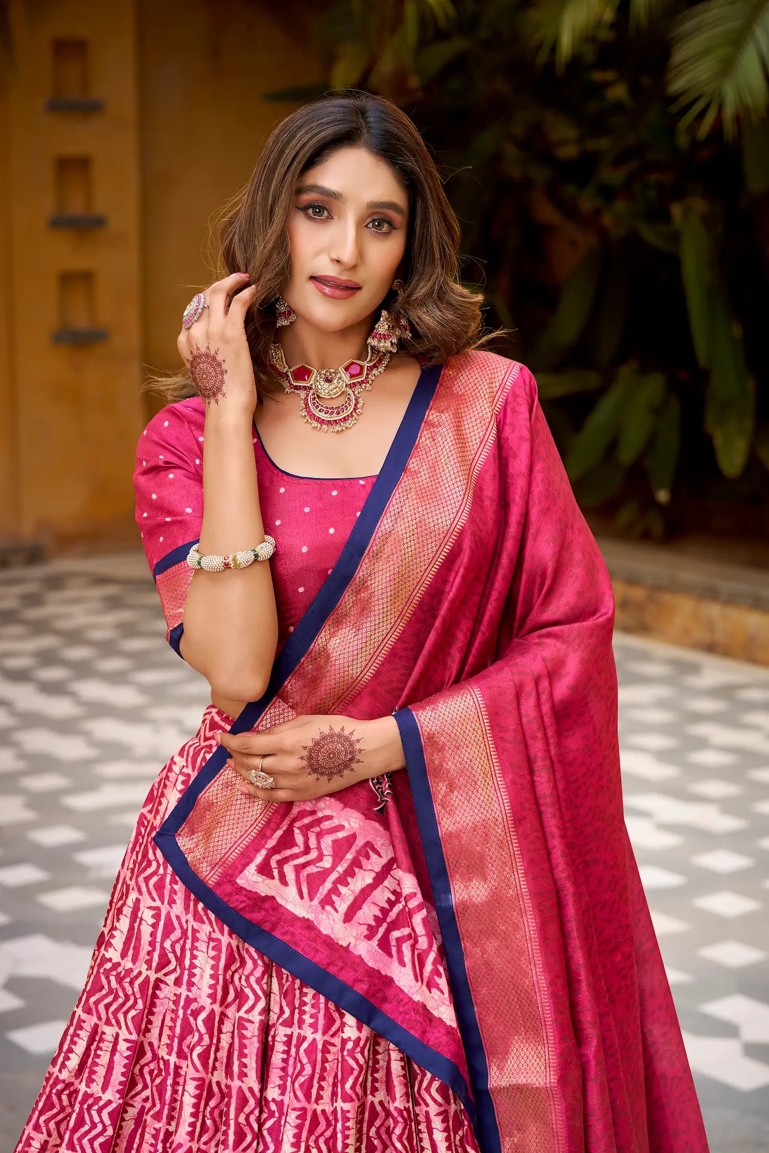 Burnt Pink Dola Silk Printed Lehenga Choli