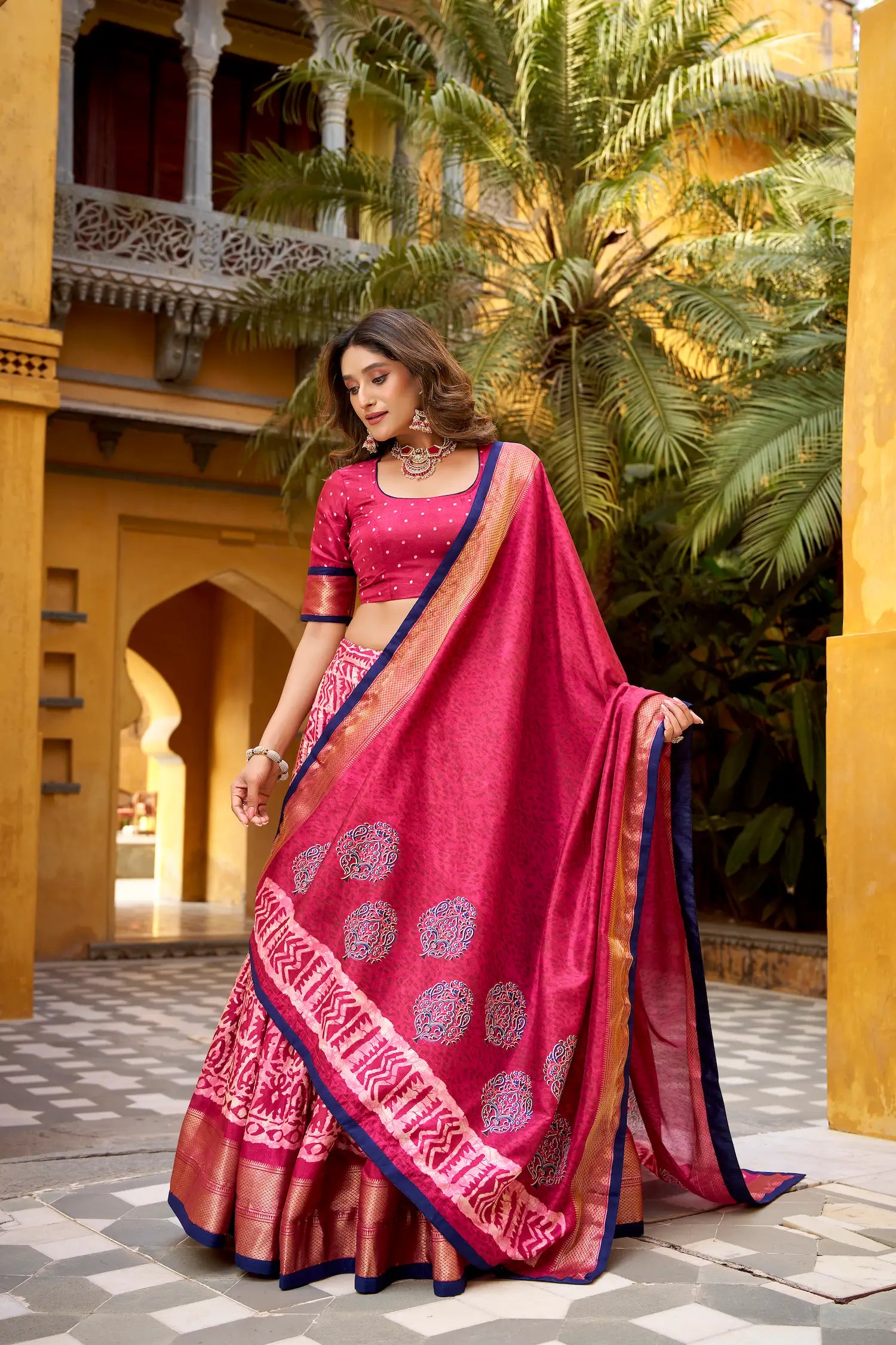 Burnt Pink Dola Silk Printed Lehenga Choli